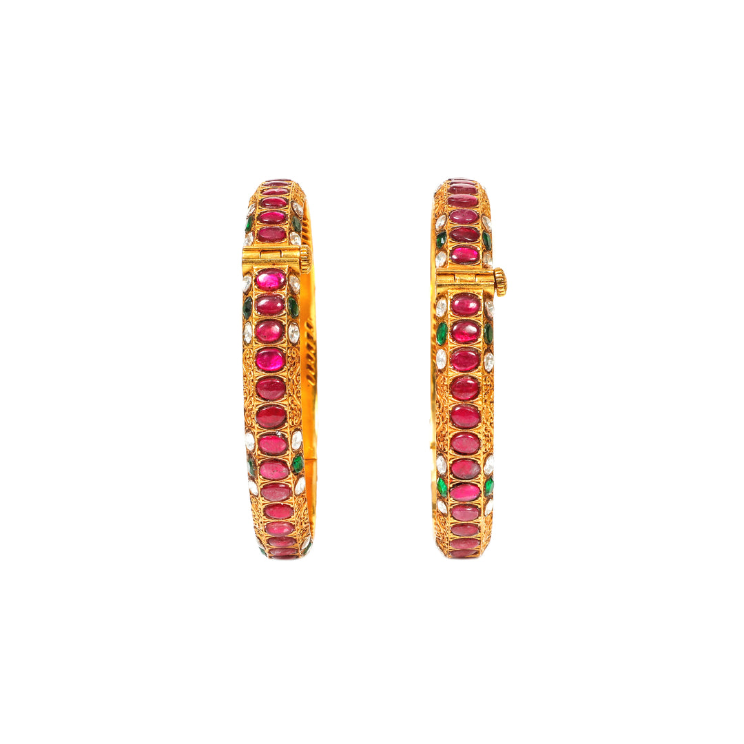 Rangrez Ruby-Tone: bangles with red-toned oval stones and green and clear accents
