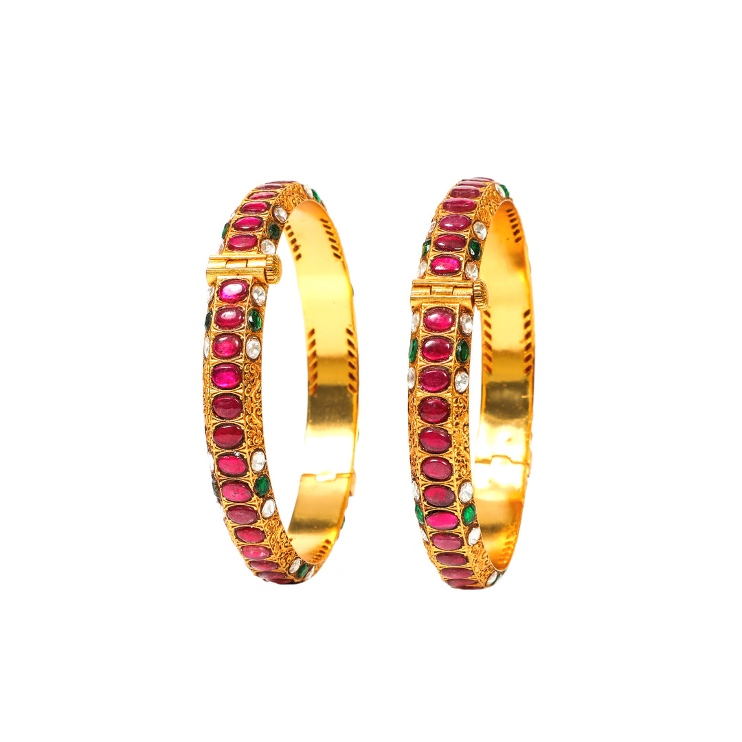 Rangrez Ruby-Tone: bangles with red-toned oval stones and green and clear accents