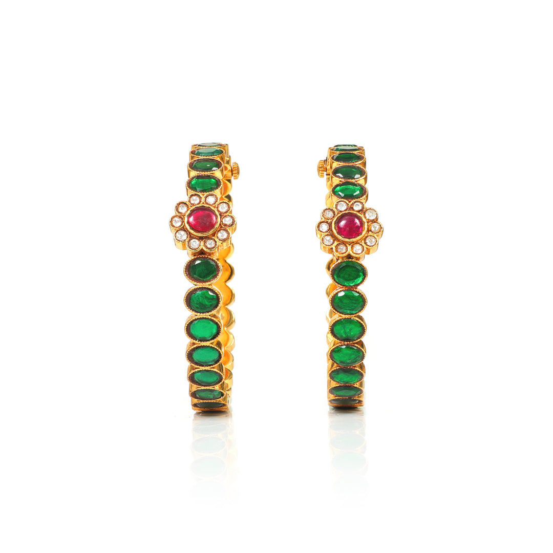 Mayura Green-Tone Floral Stone Jadau-inspired Bangles