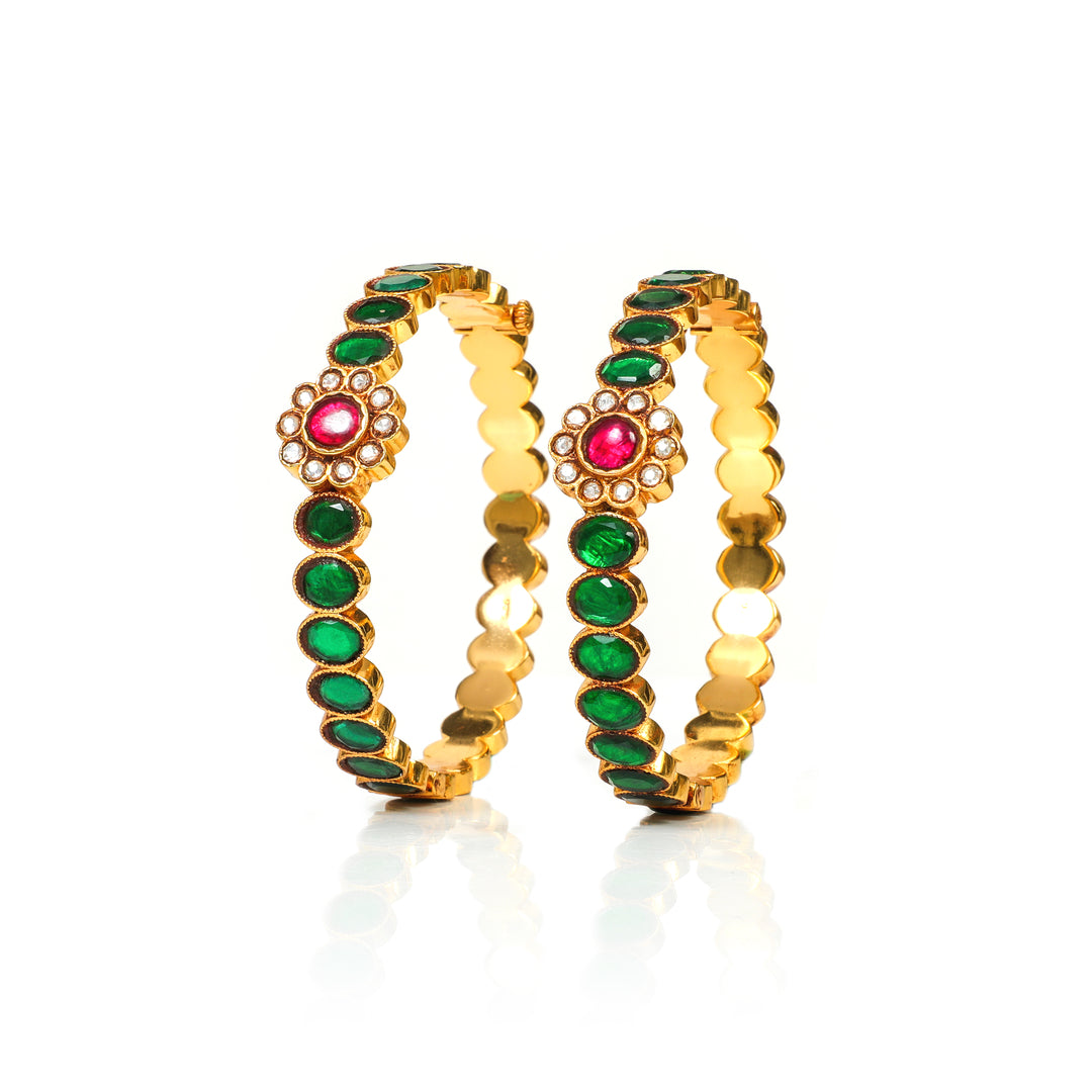 Mayura Green-Tone Floral Stone Jadau-inspired Bangles