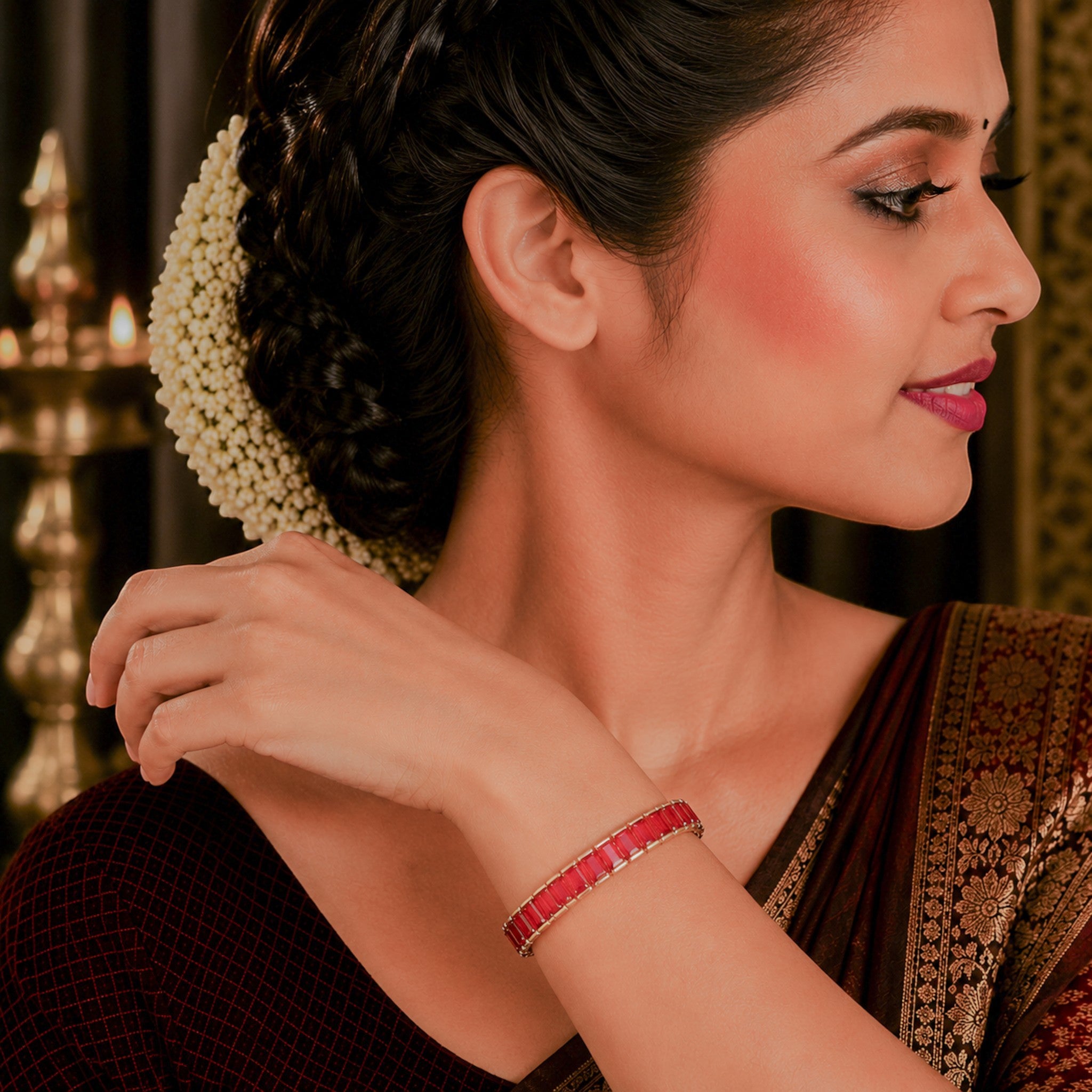 Ratnavali Ruby Baguette Tennis Bracelet