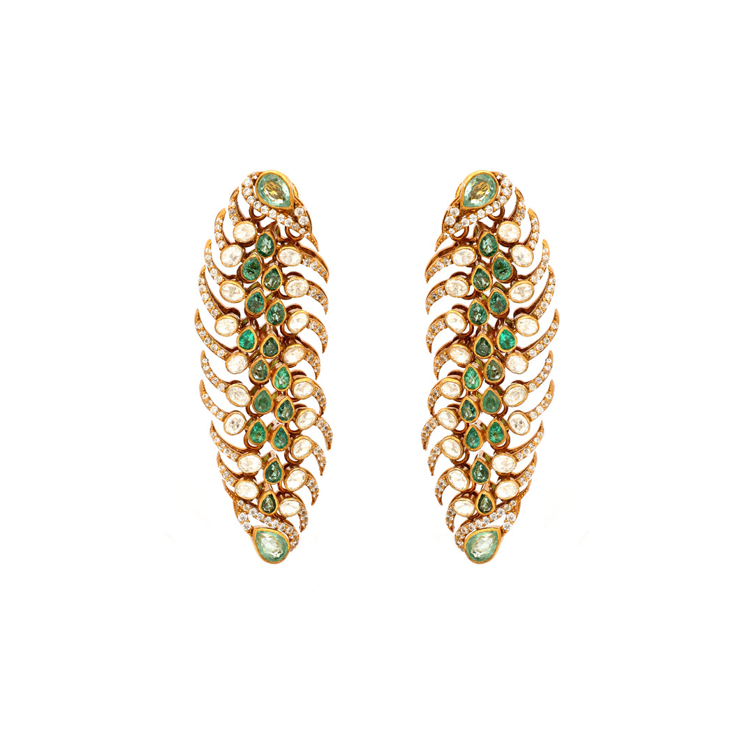 Vanya Leaf: slender leaf-shaped earrings with green accents and clear stone detailing