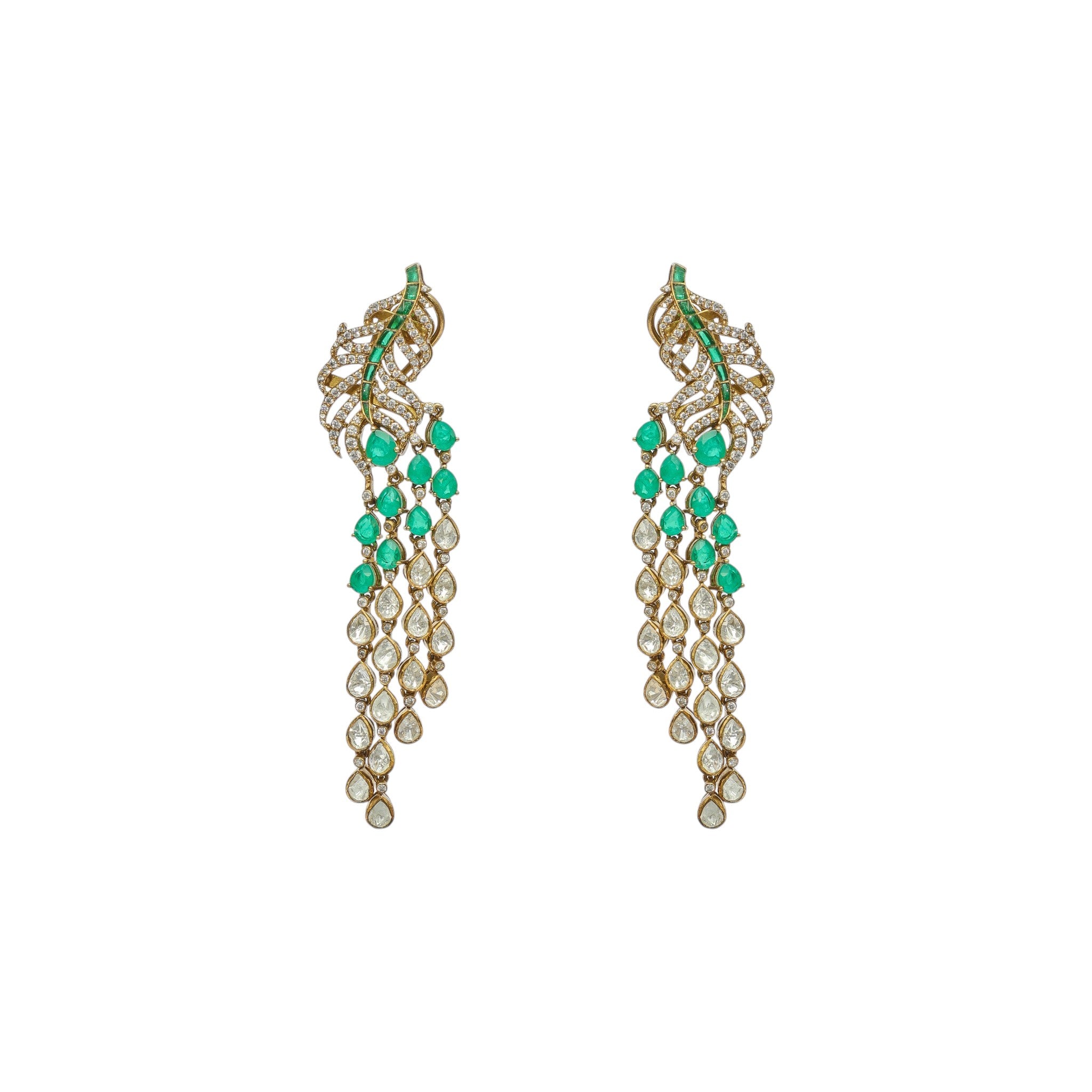 Mayura Emerald Peacock Feather Drop Earrings