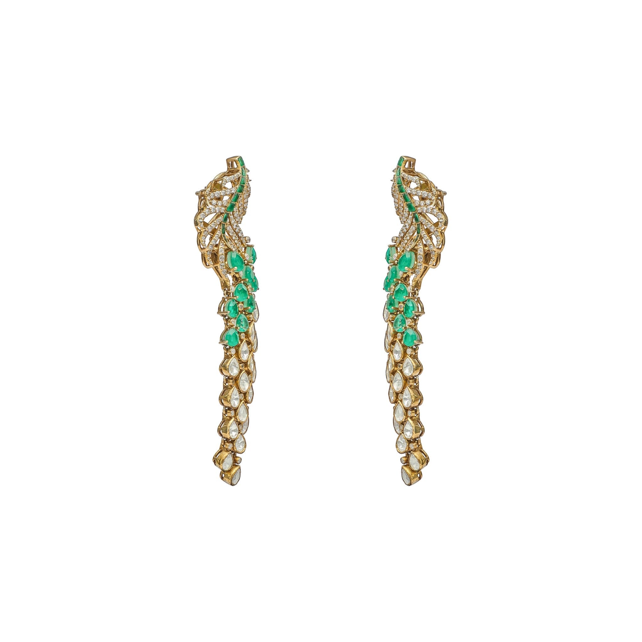 Mayura Emerald Peacock Feather Drop Earrings