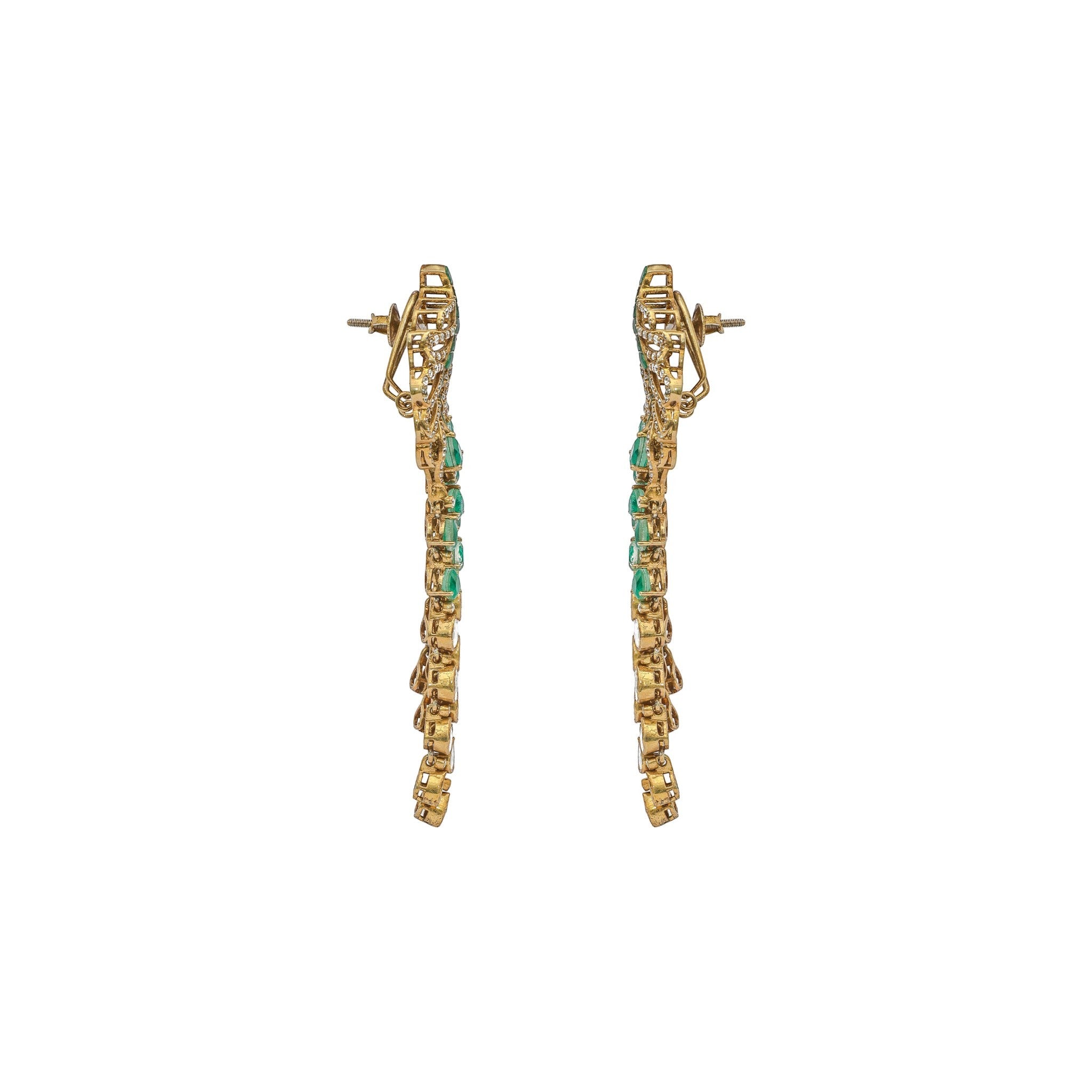 Mayura Emerald Peacock Feather Drop Earrings