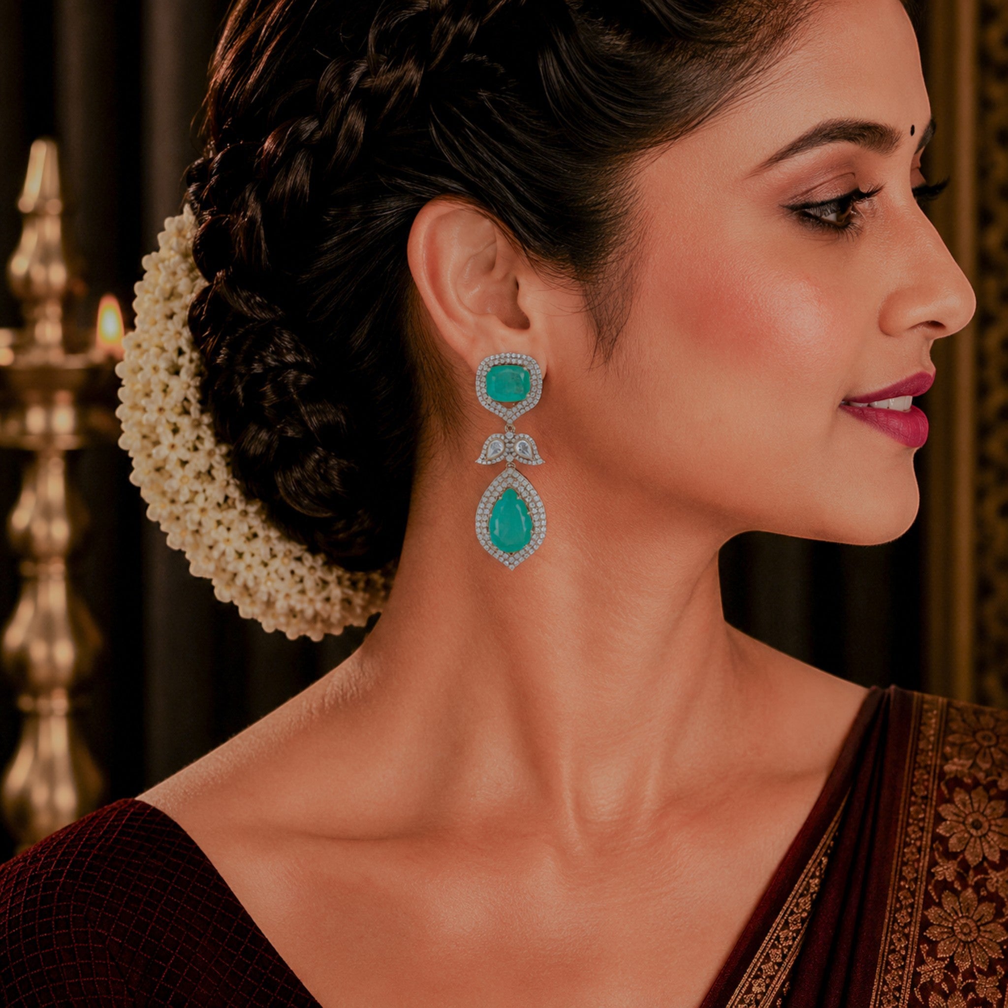 Vasundhara Emerald Teardrop Drop Earrings
