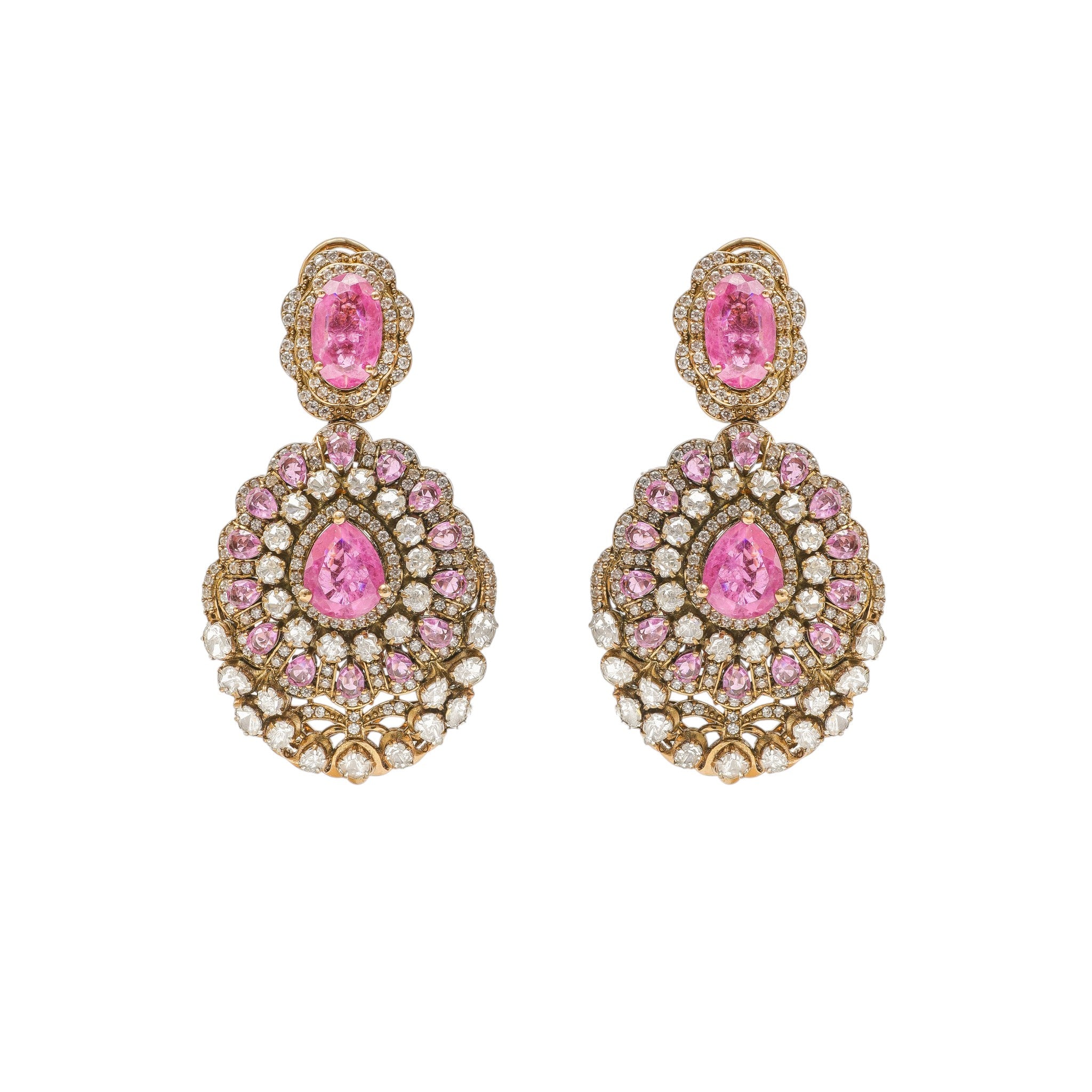 Gulzar Pink Sapphire Statement Drop Earrings