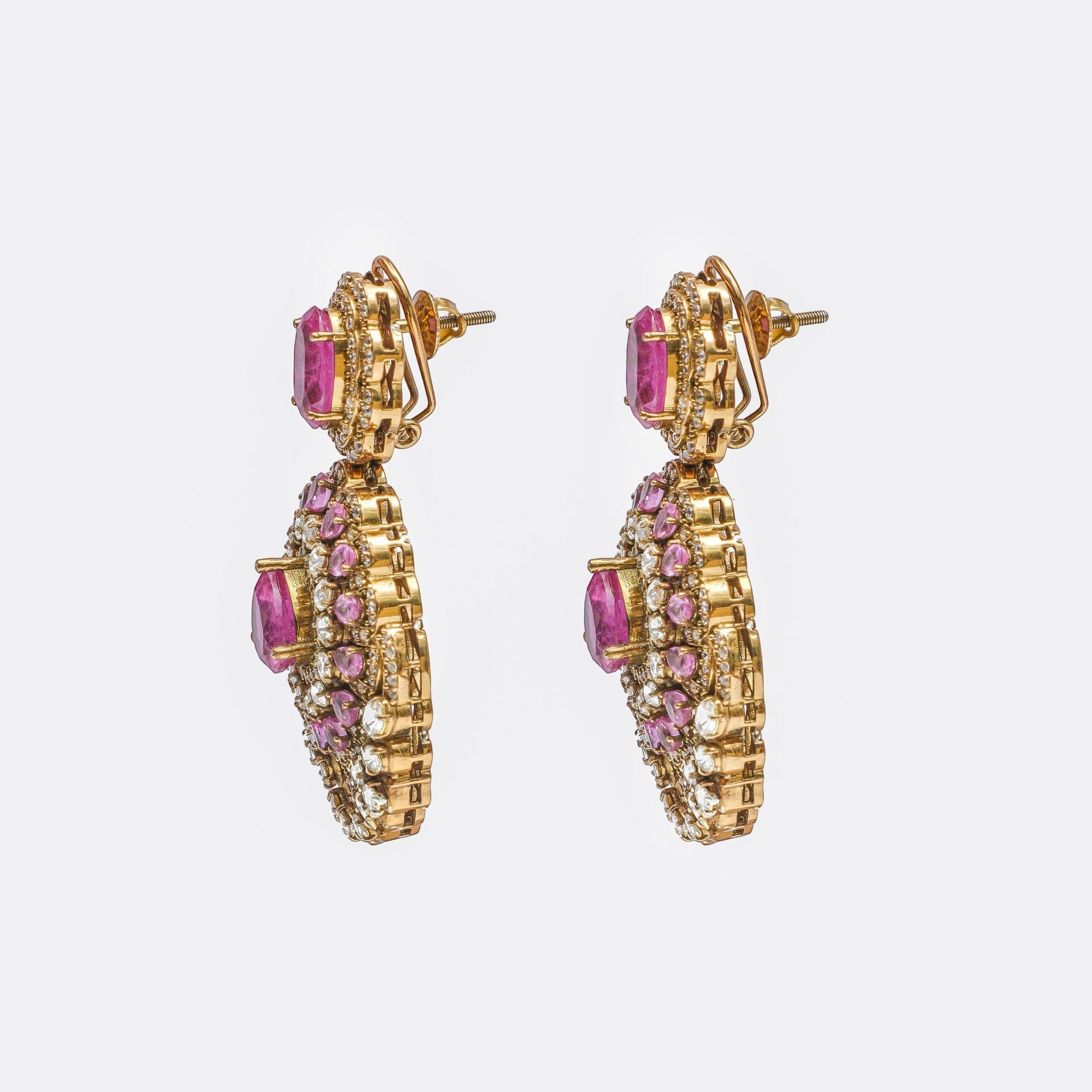 Gulzar Pink Sapphire Statement Drop Earrings