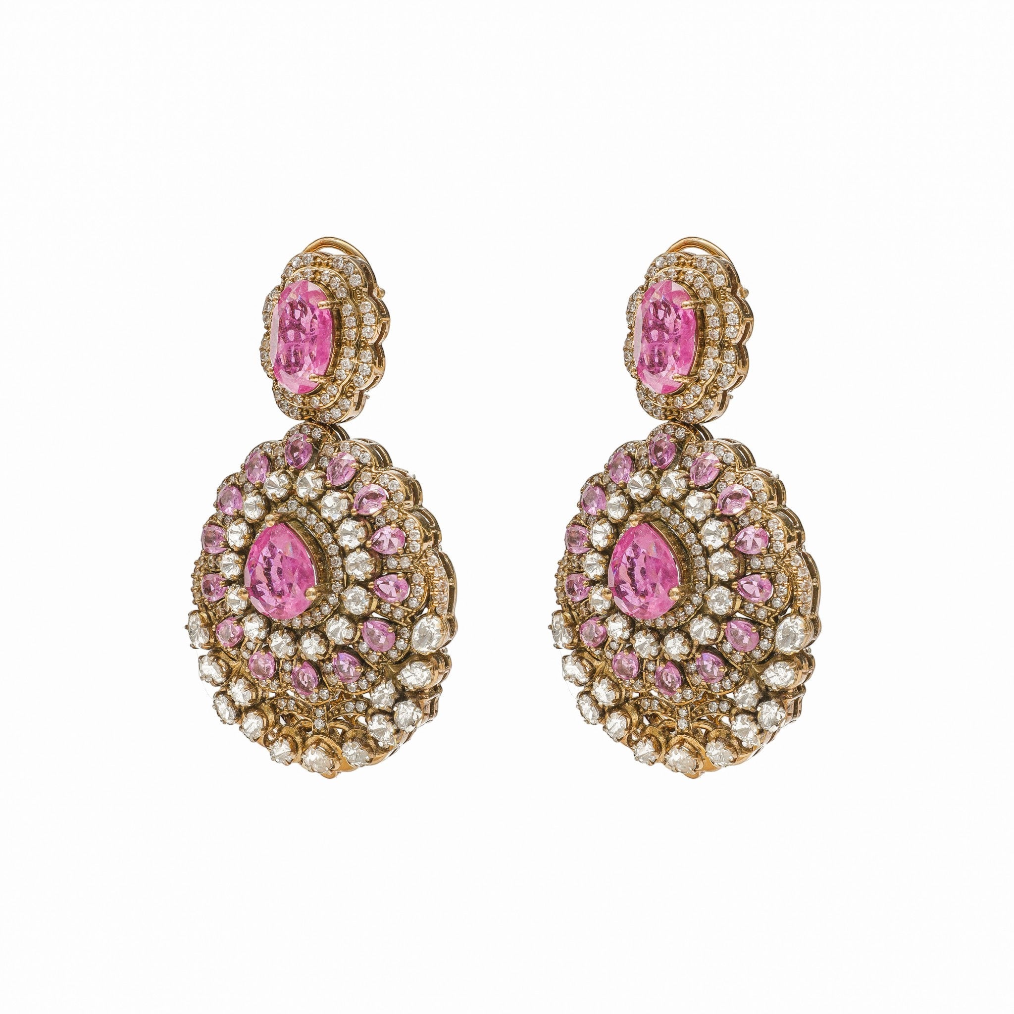 Gulzar Pink Sapphire Statement Drop Earrings