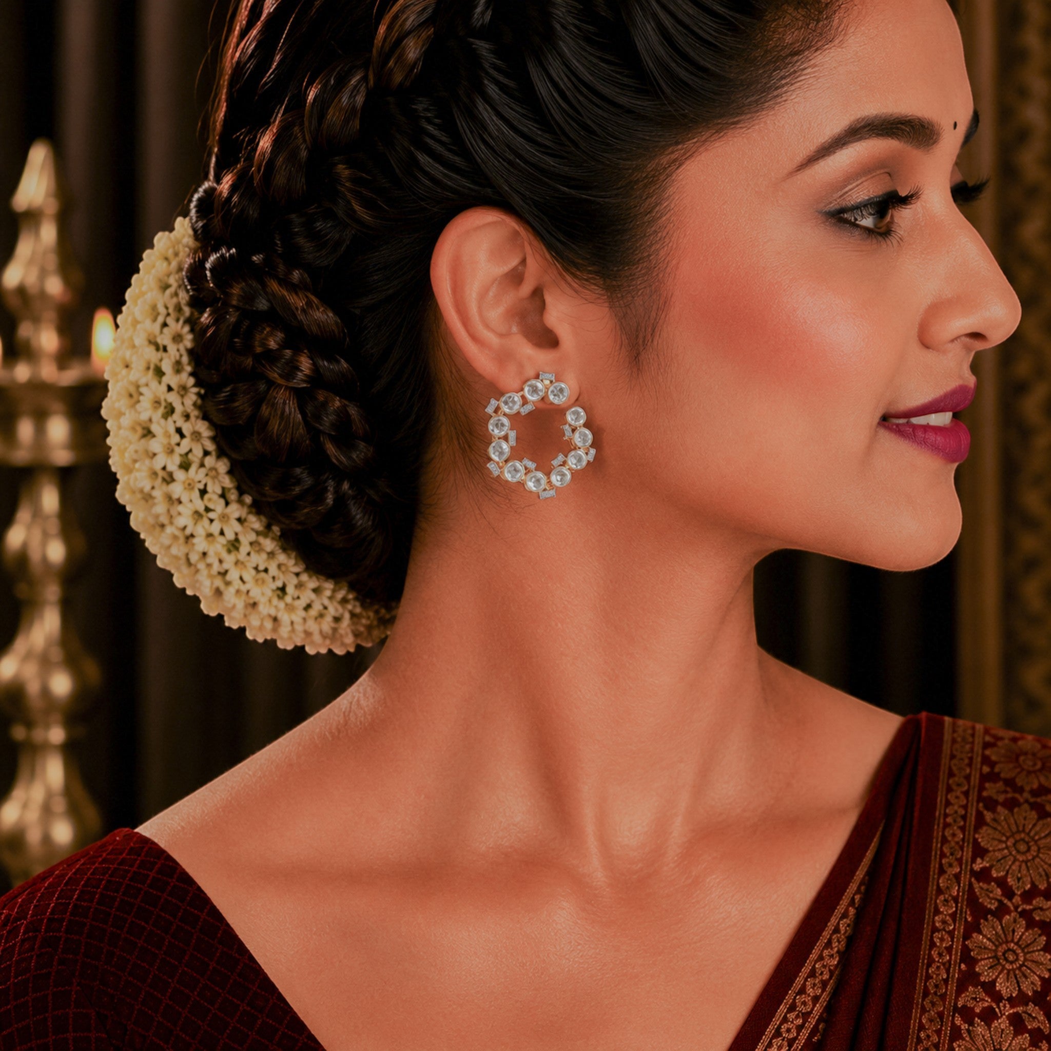Chandrika Openwork Polki Hoop Earrings