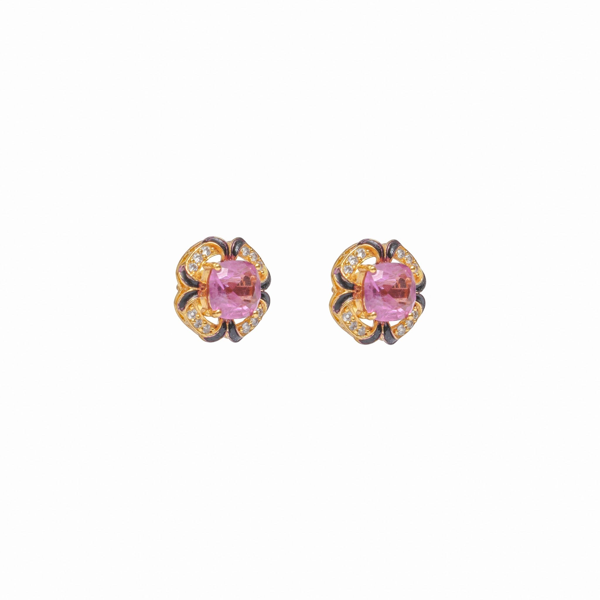 Gulzar Pink Tourmaline Floral Stud Earrings