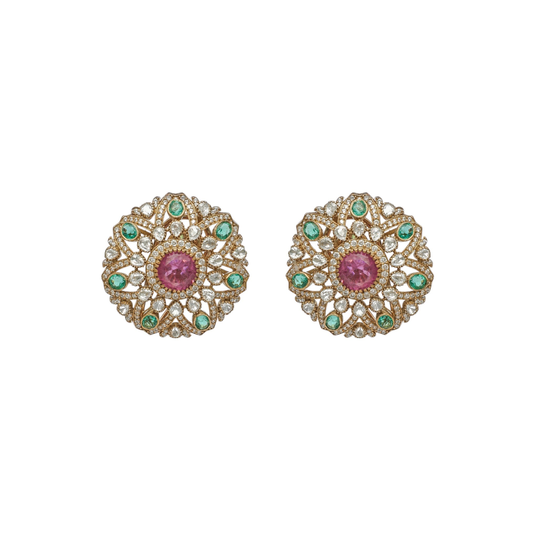 Aadhvika Ruby & Emerald Floral Mandala Studs