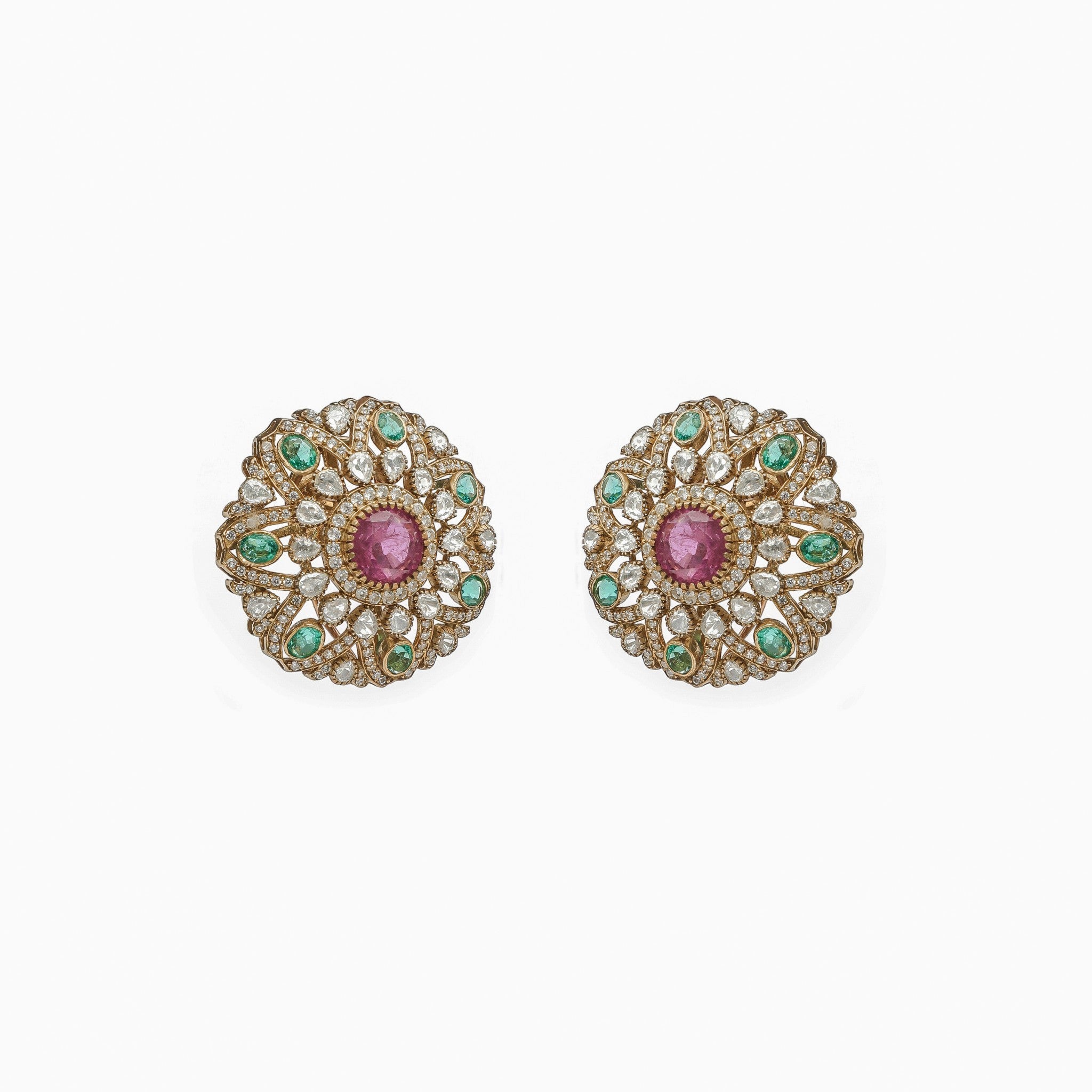 Aadhvika Ruby & Emerald Floral Mandala Studs