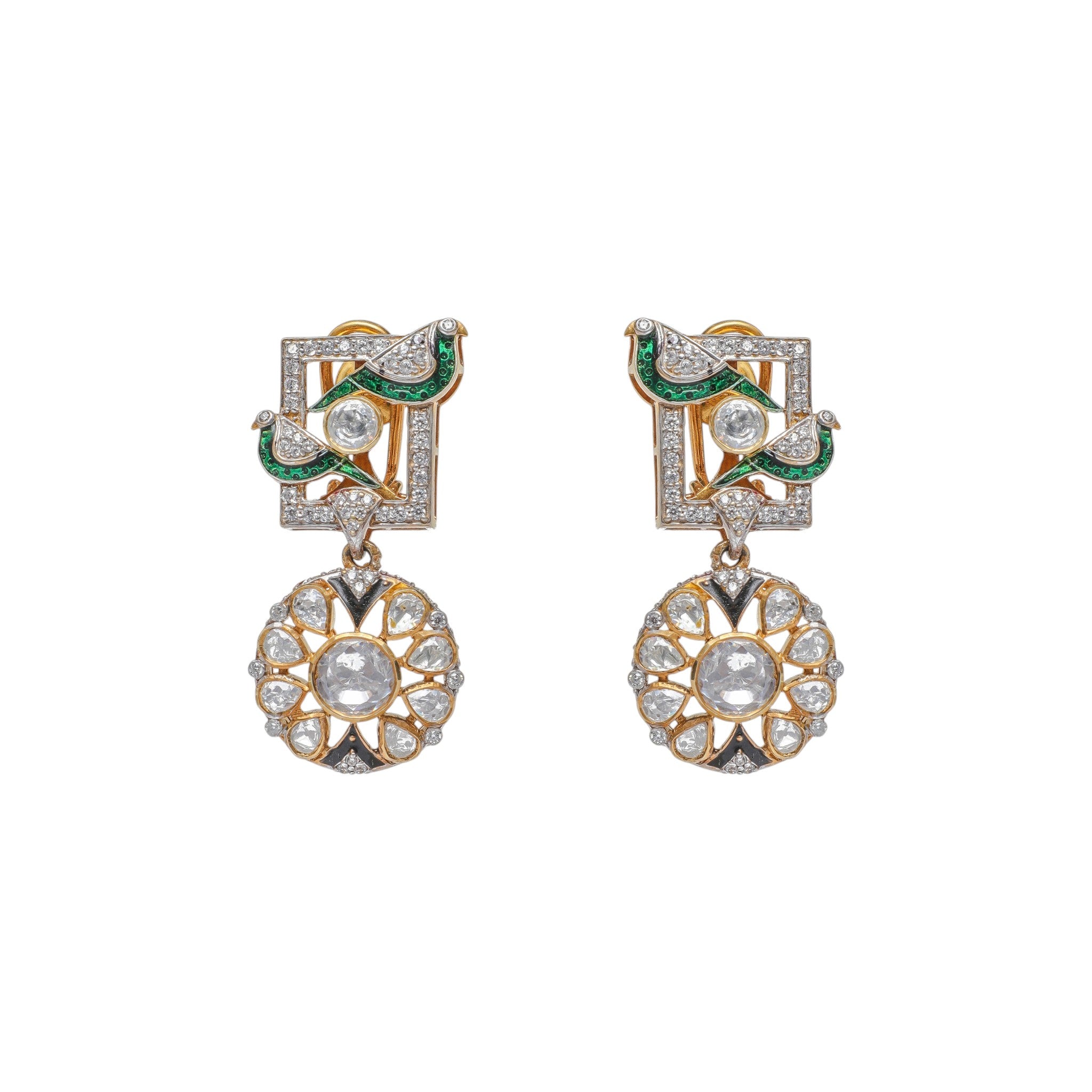 Mayura Enamel &amp; Polki Drop Earrings