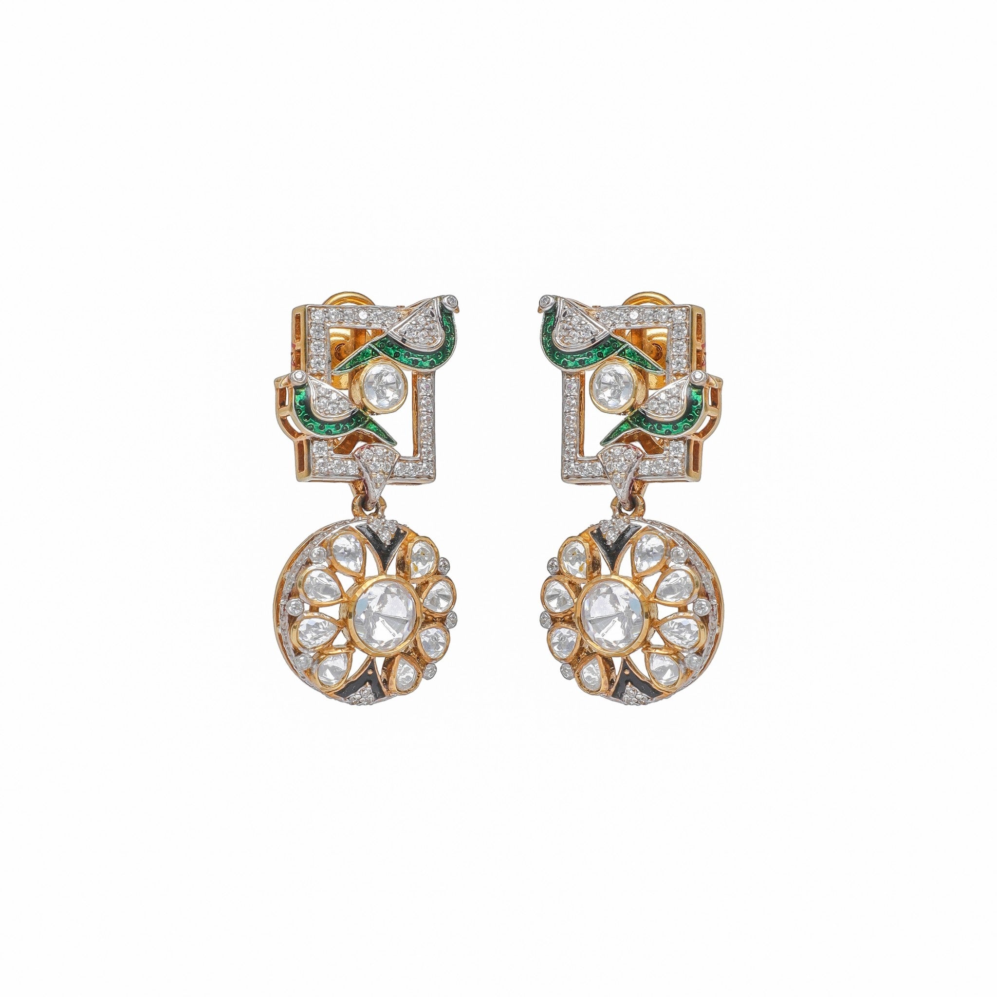 Mayura Enamel &amp; Polki Drop Earrings