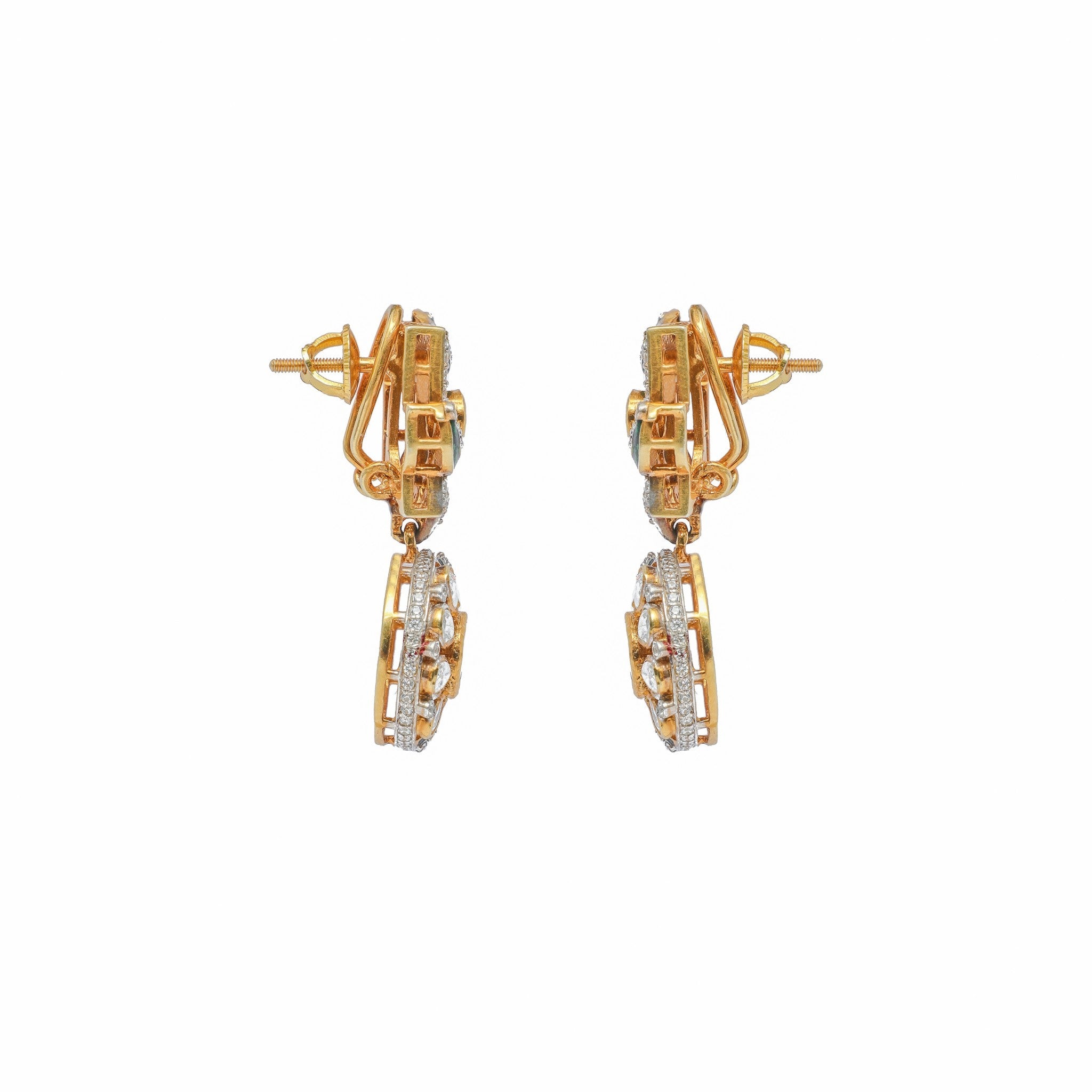 Mayura Enamel &amp; Polki Drop Earrings