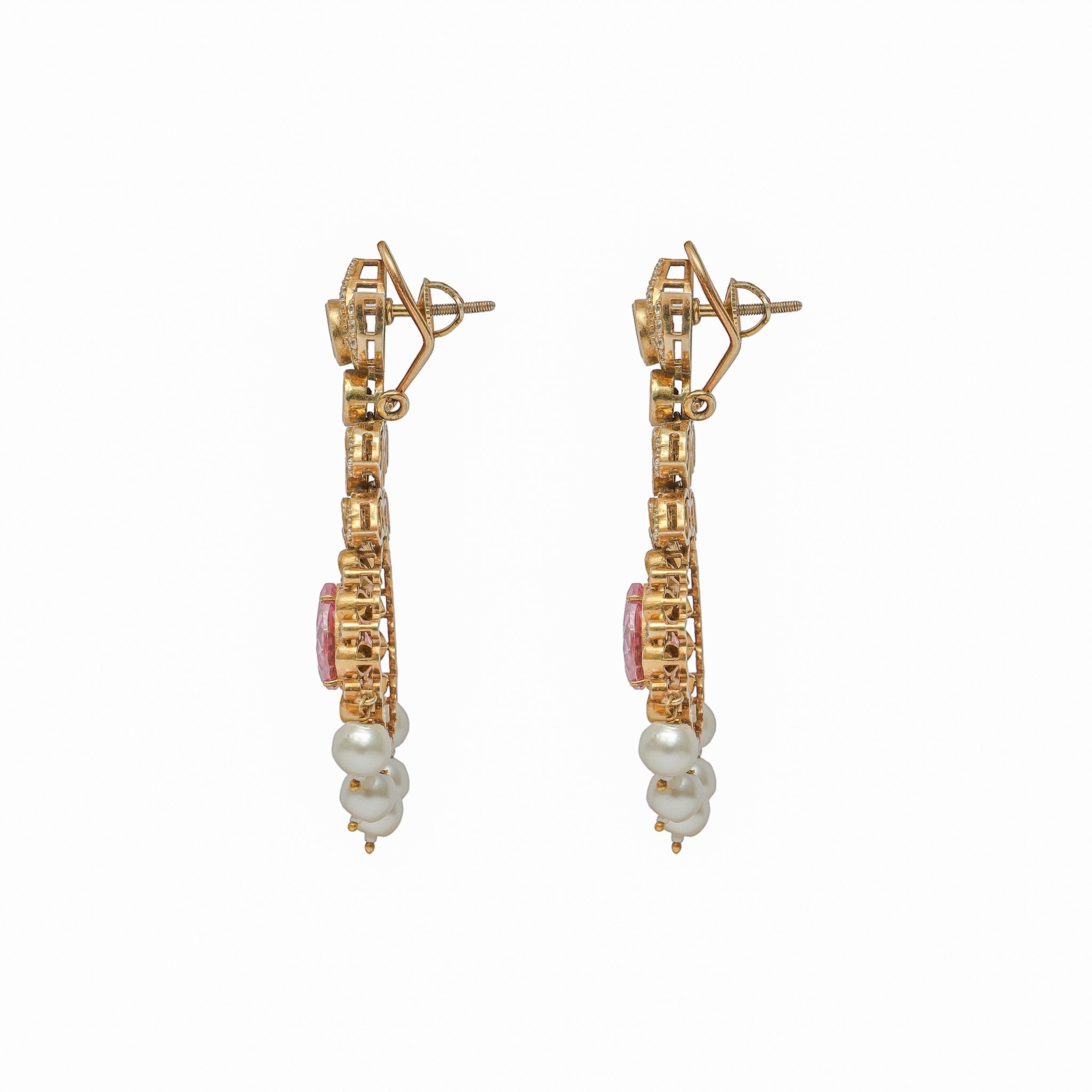 Anvirosa Pink Sapphire & Pearl Drop Earrings