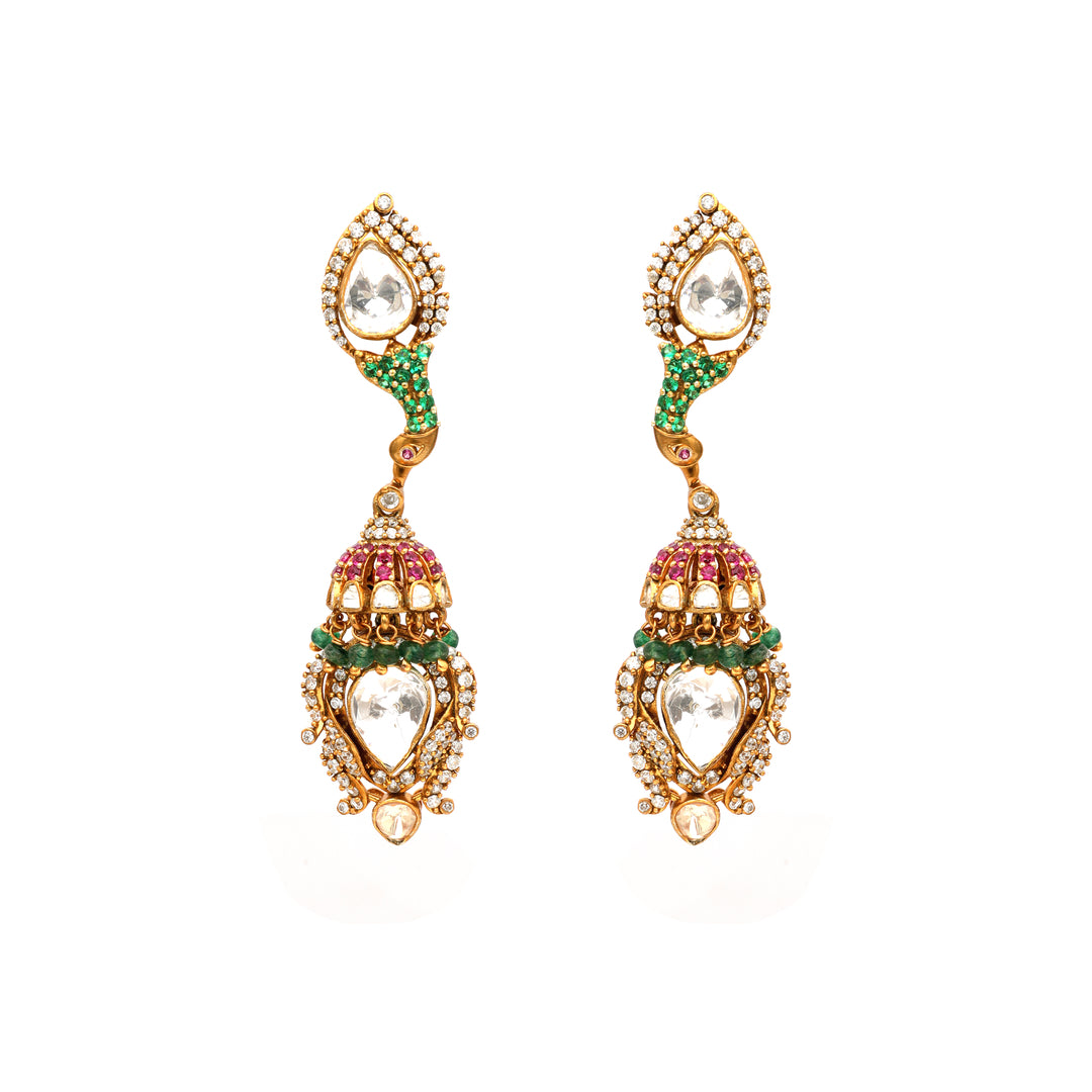 Meenakari Vine Drop Open-setting Earrings