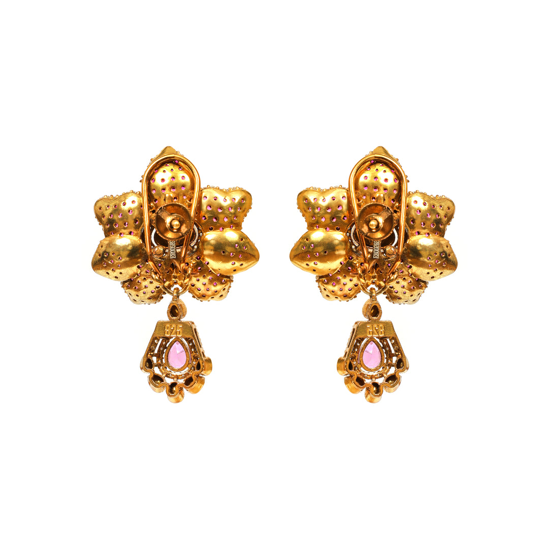 Gulabi Floral Halo: floral earrings with pink and red accents and a teardrop finish