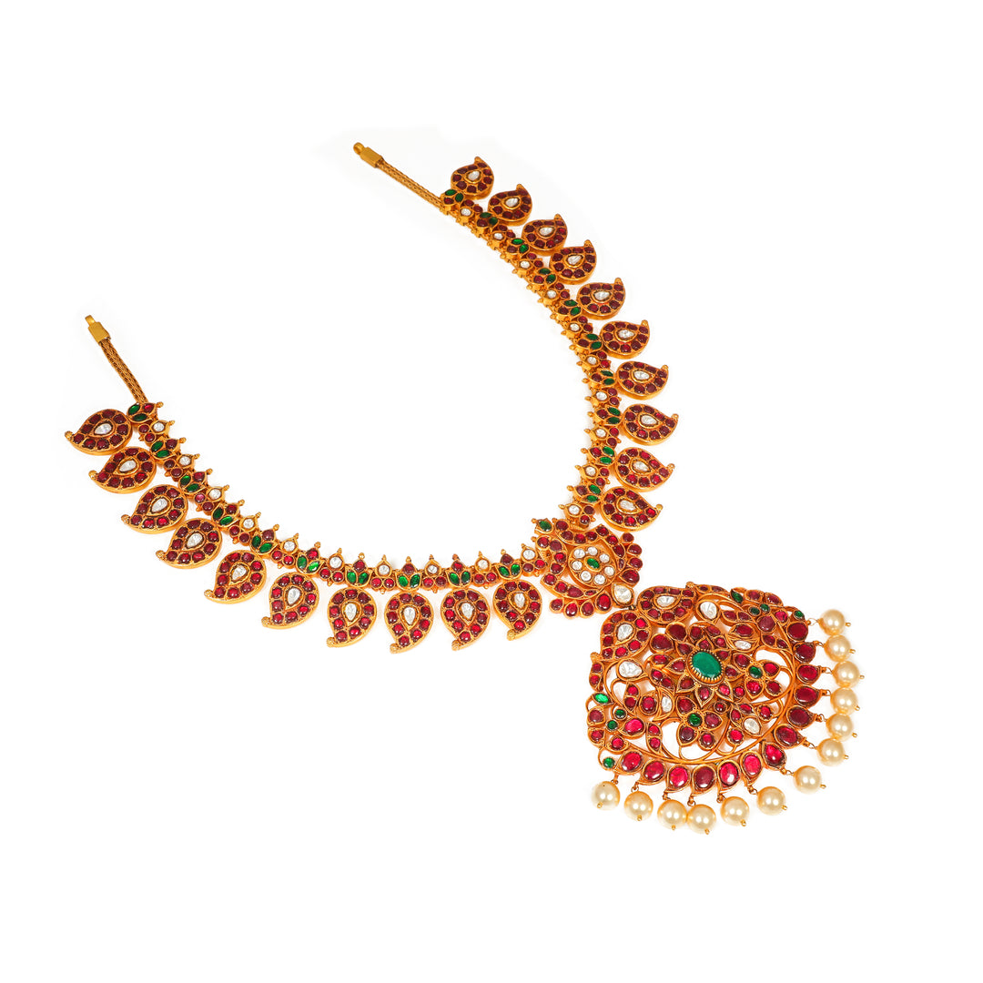 Mughal Teardrop Necklace: ornate necklace with repeating drop motifs and a central teardrop pendant