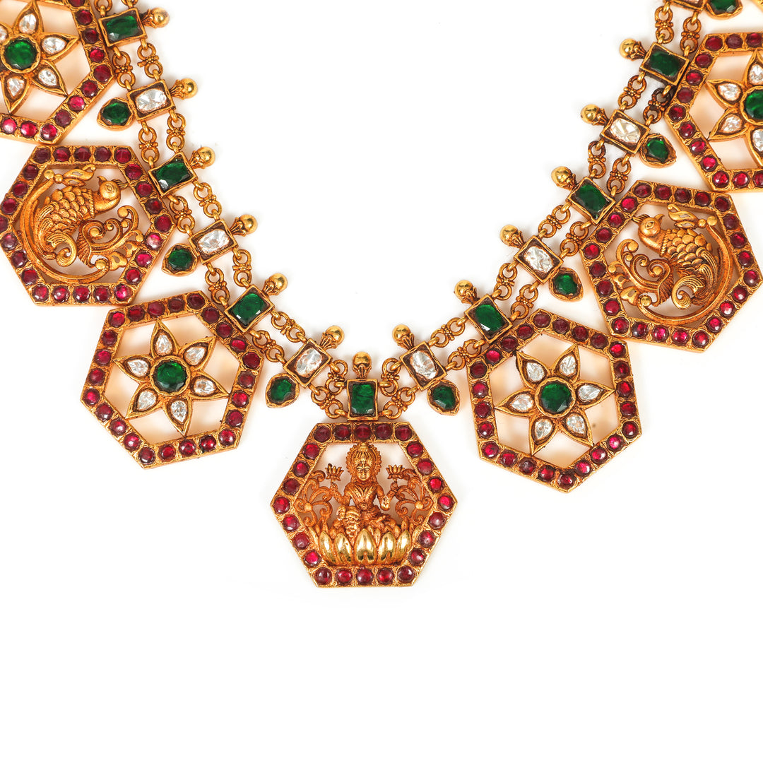 Rajputana Geometric Collar: geometric statement necklace with repeating angular motifs and warm-toned stone accents