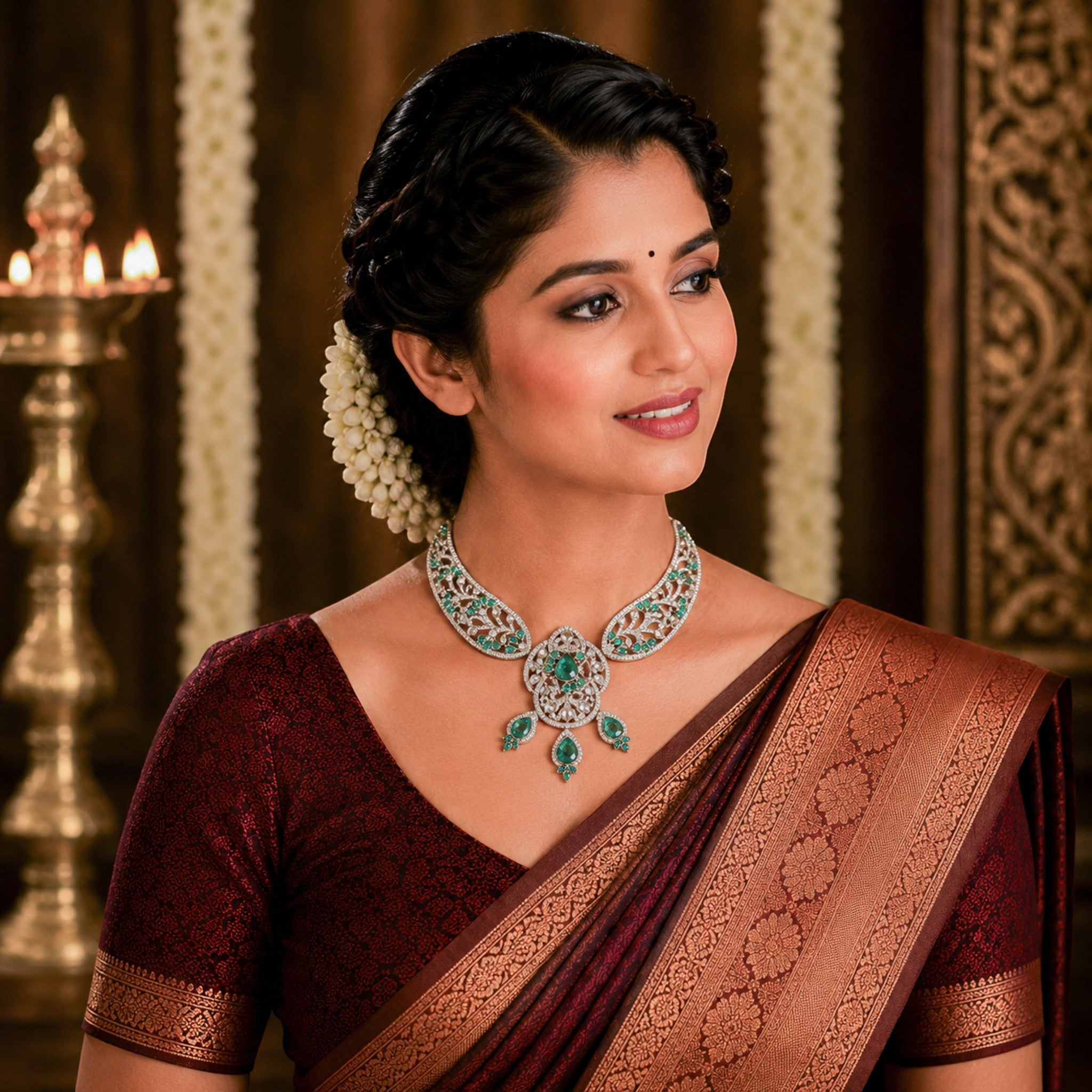 Mayura Emerald Polki Collar Necklace