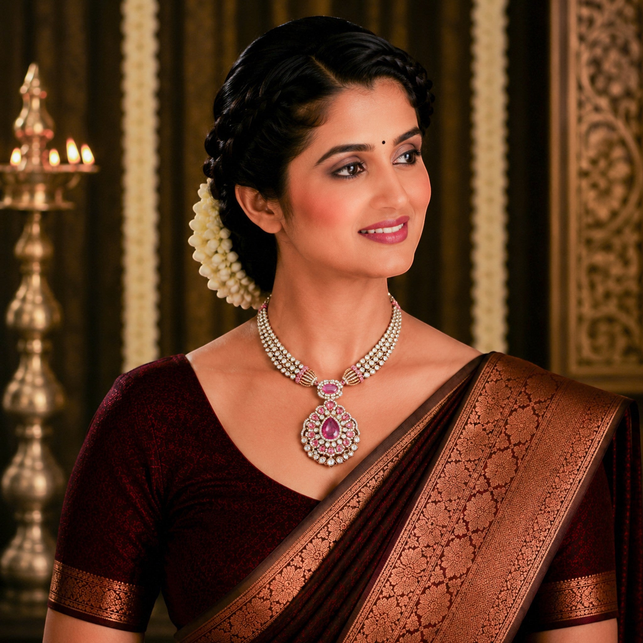 Ranganika Ruby Polki Medallion Necklace