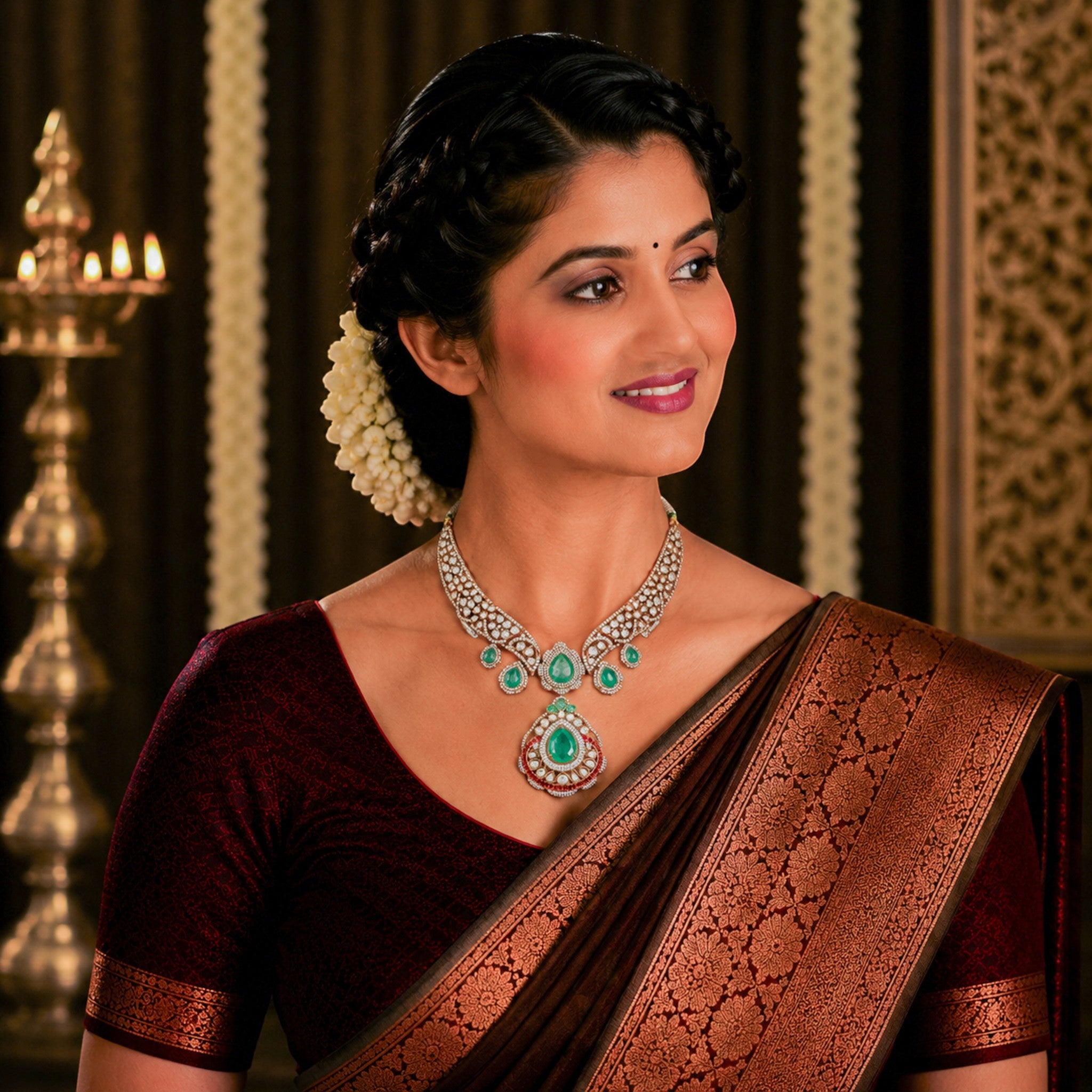 Tarini Emerald Statement Pendant Necklace