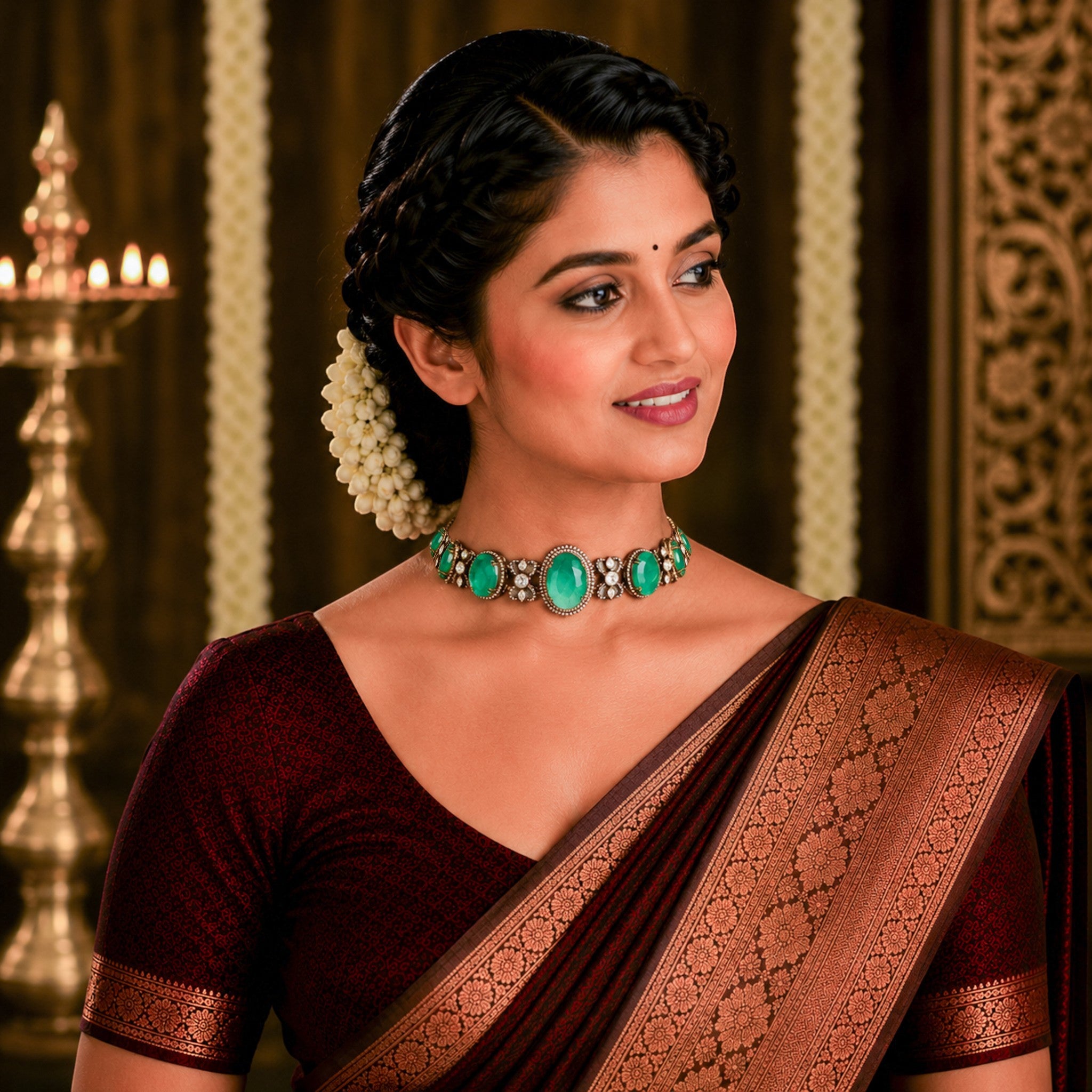 Vasundhara Emerald &amp; Polki Station Choker