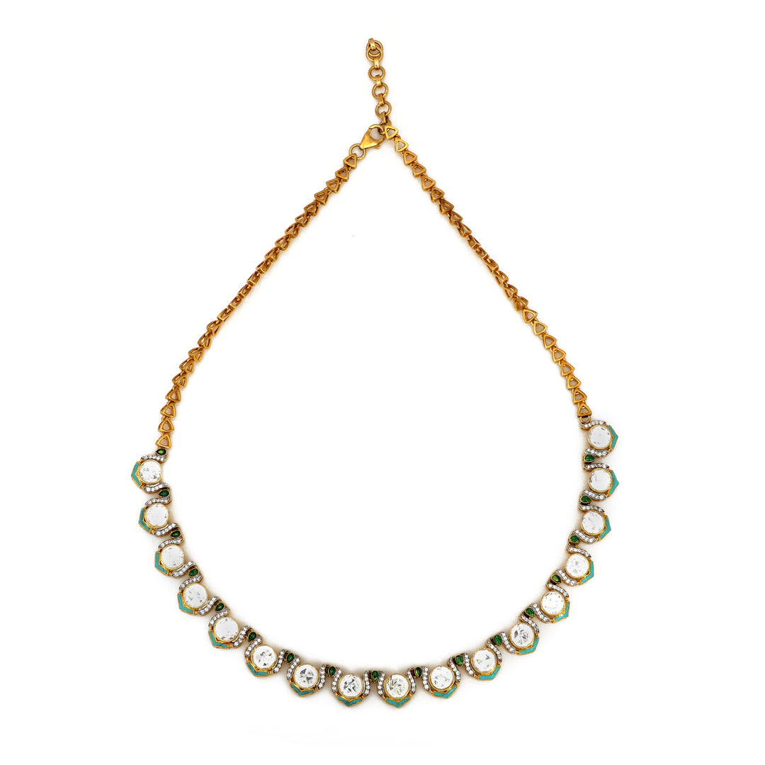 Pearl Halo Necklace: delicate necklace with a row of pearl-style accents and a decorative lower edge