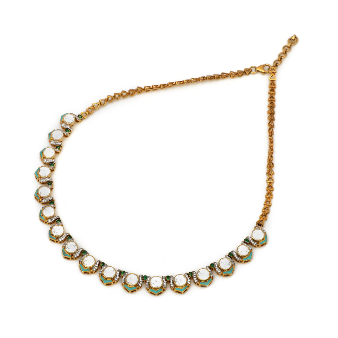 Pearl Halo Necklace: delicate necklace with a row of pearl-style accents and a decorative lower edge