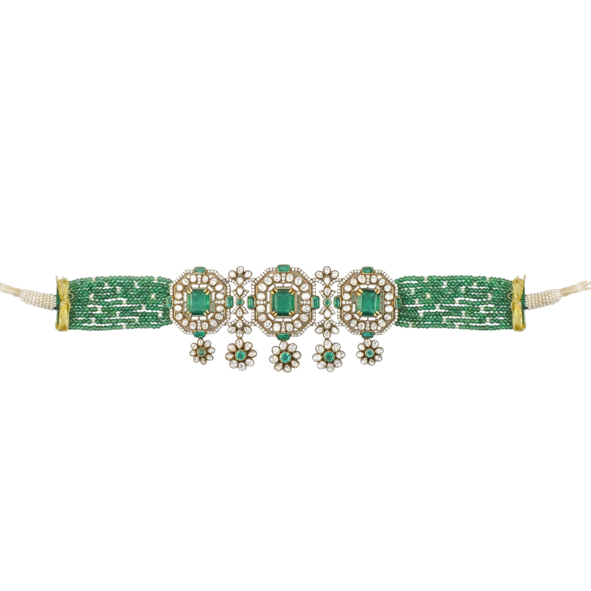 Aadhvika Emerald Square-Cut Bead Choker