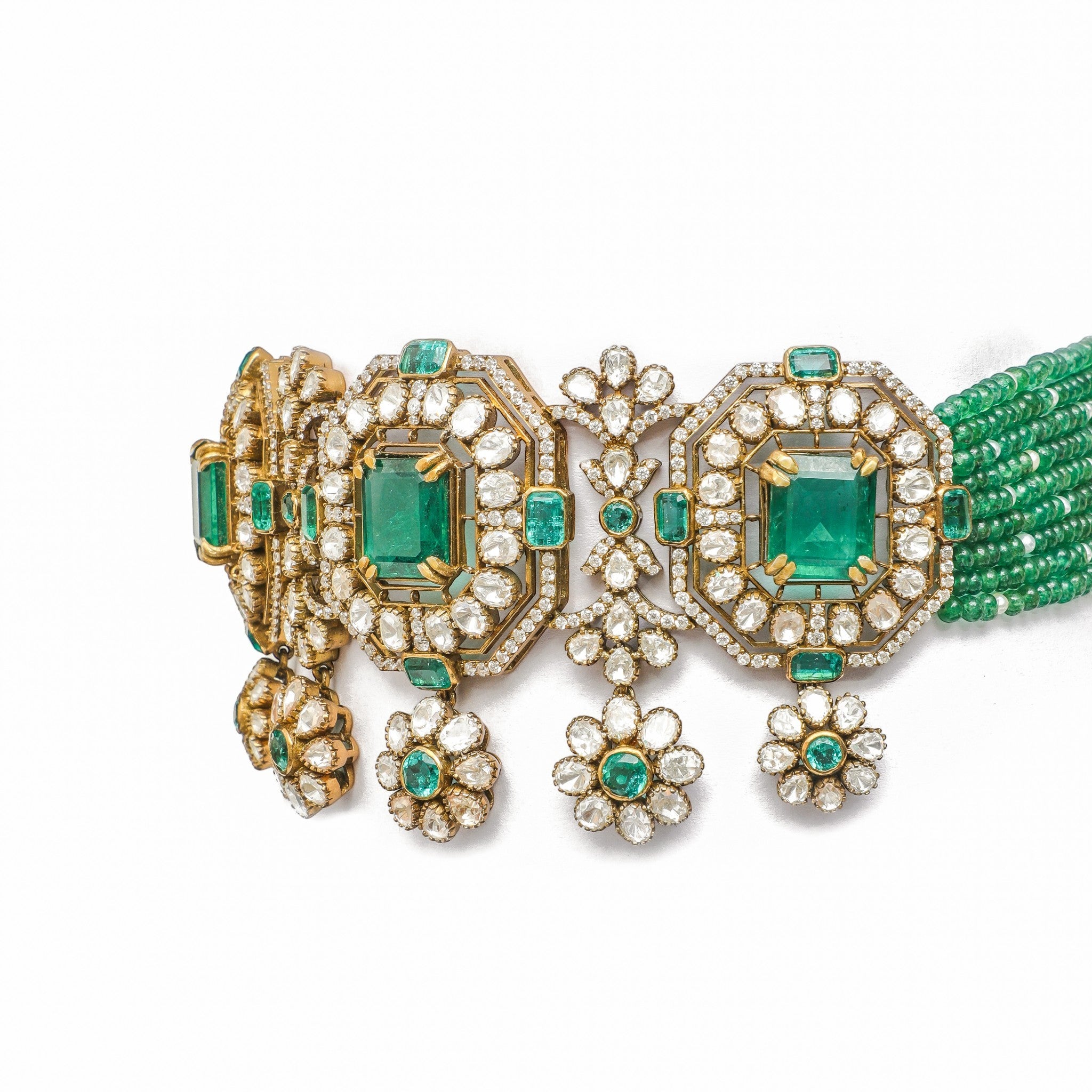 Aadhvika Emerald Square-Cut Bead Choker