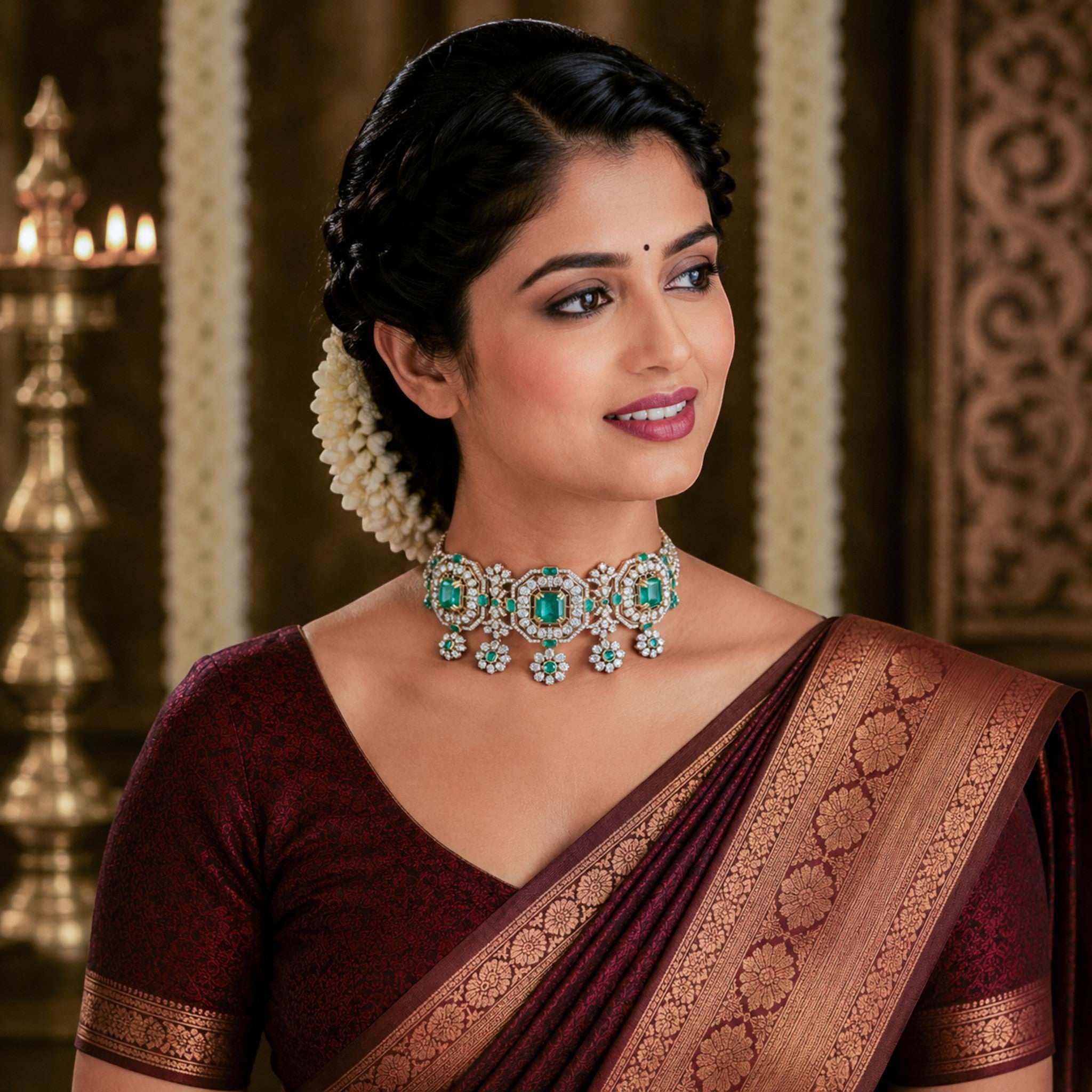 Aadhvika Emerald Square-Cut Bead Choker