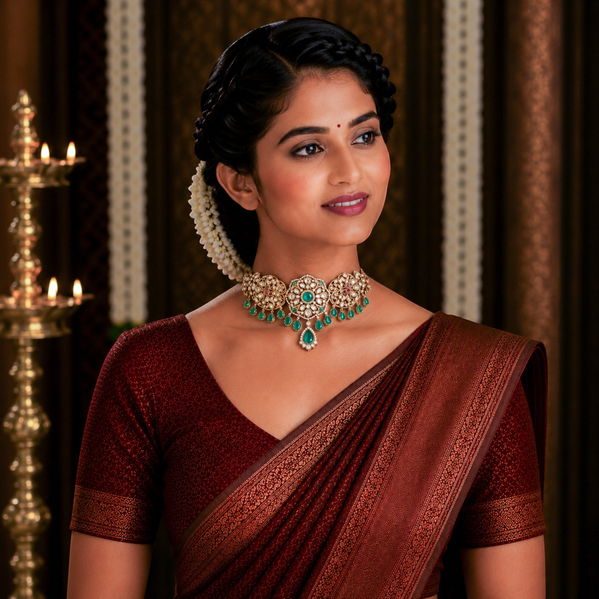 Aadhvika Emerald &amp; Polki Royal Choker
