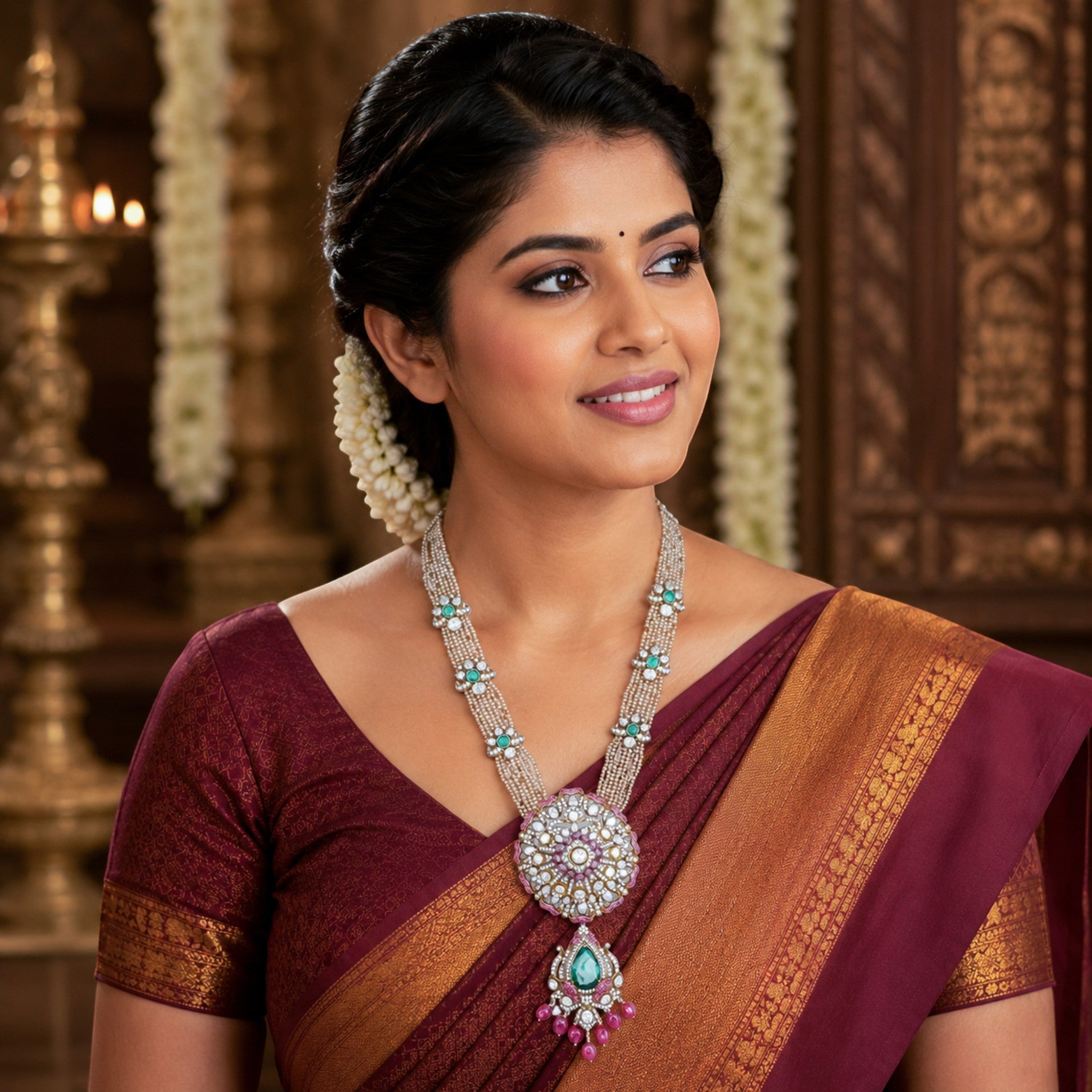 Mukta Pearl & Polki Heritage Long Mala