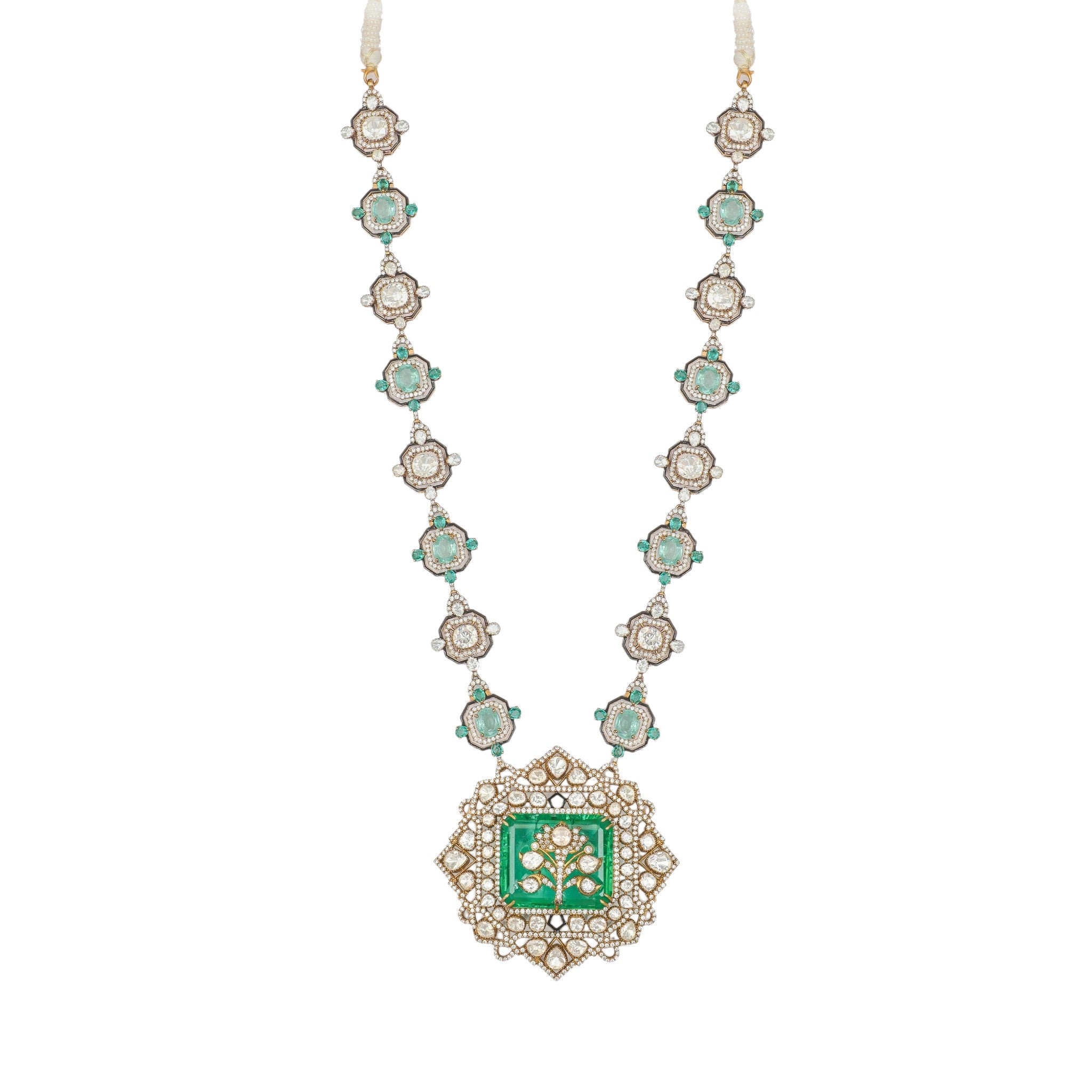 Virasat Carved Emerald Tree Medallion Mala
