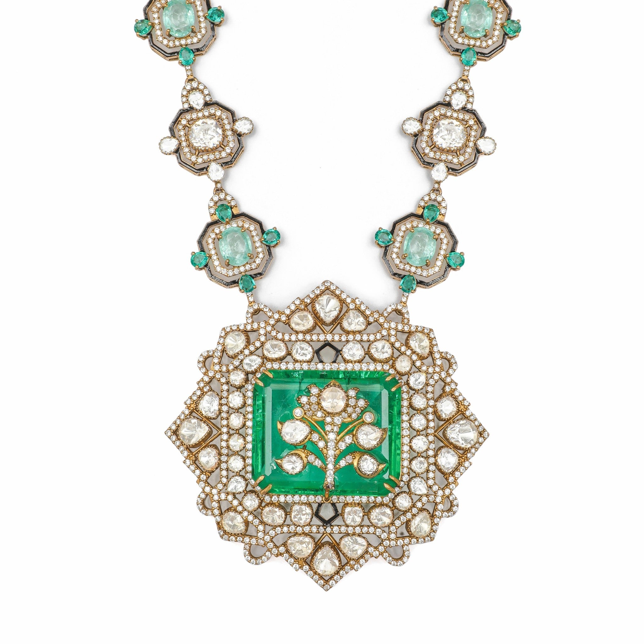 Virasat Carved Emerald Tree Medallion Mala
