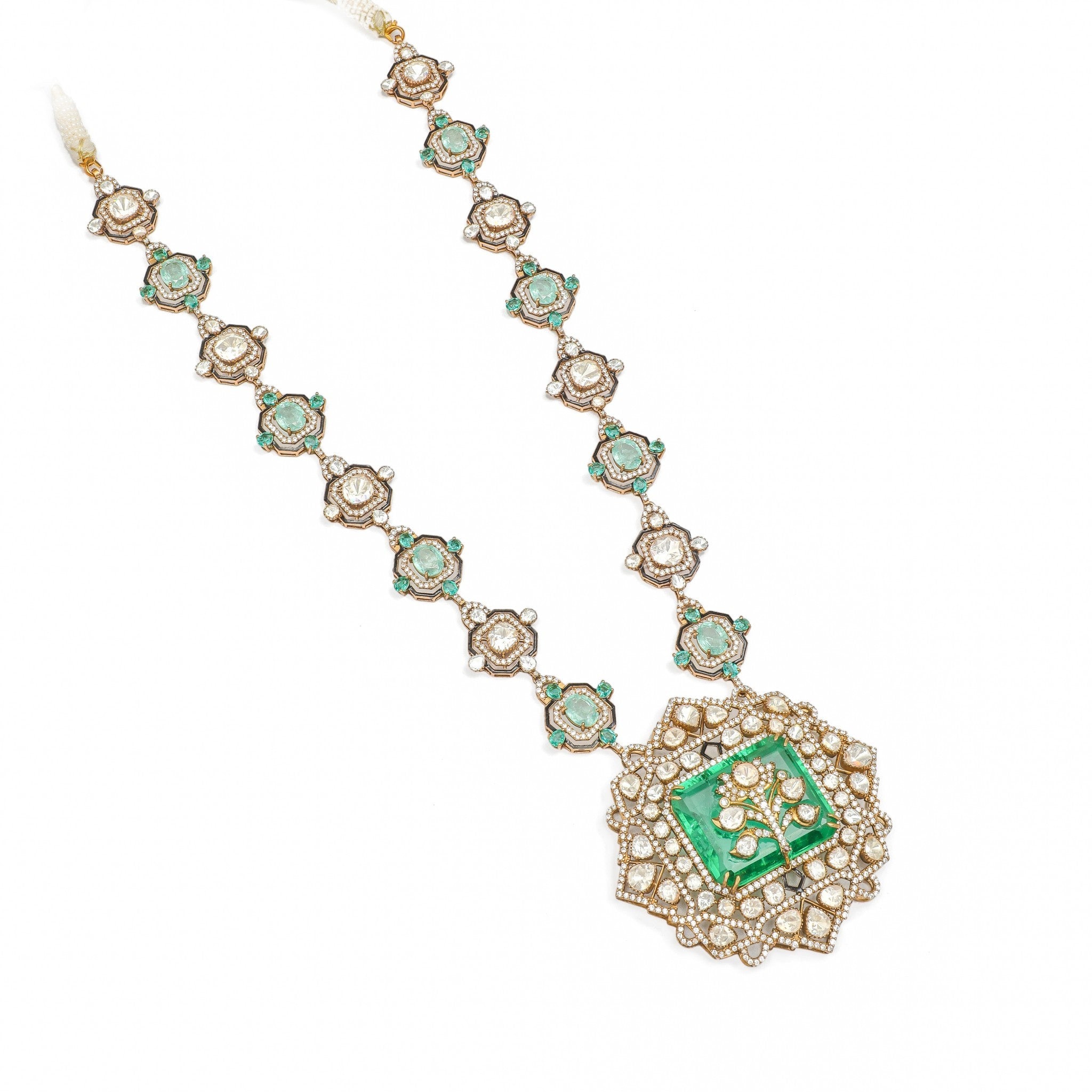 Virasat Carved Emerald Tree Medallion Mala