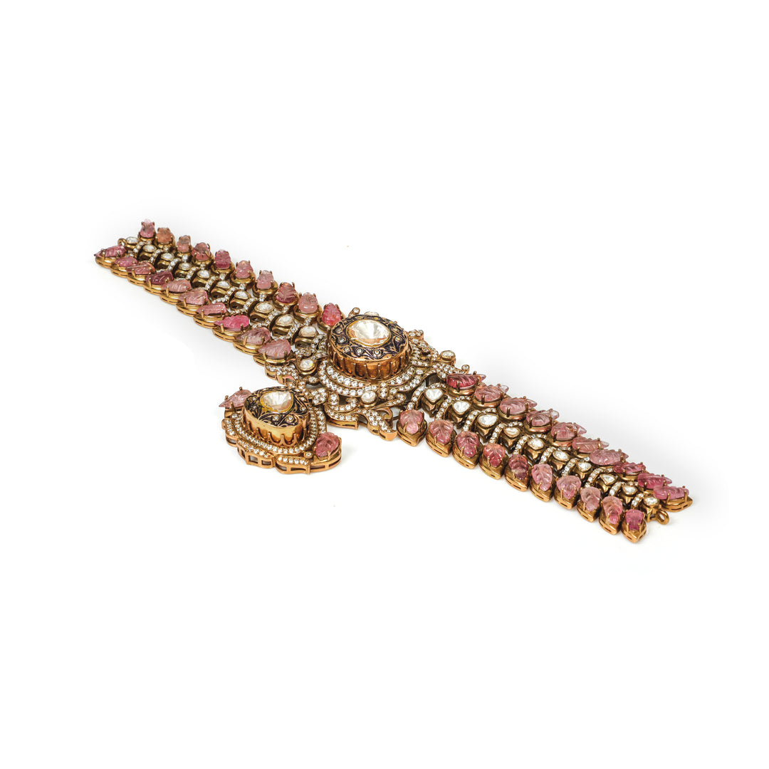 Rani Floral Choker: red-and-clear stone choker with a central floral medallion