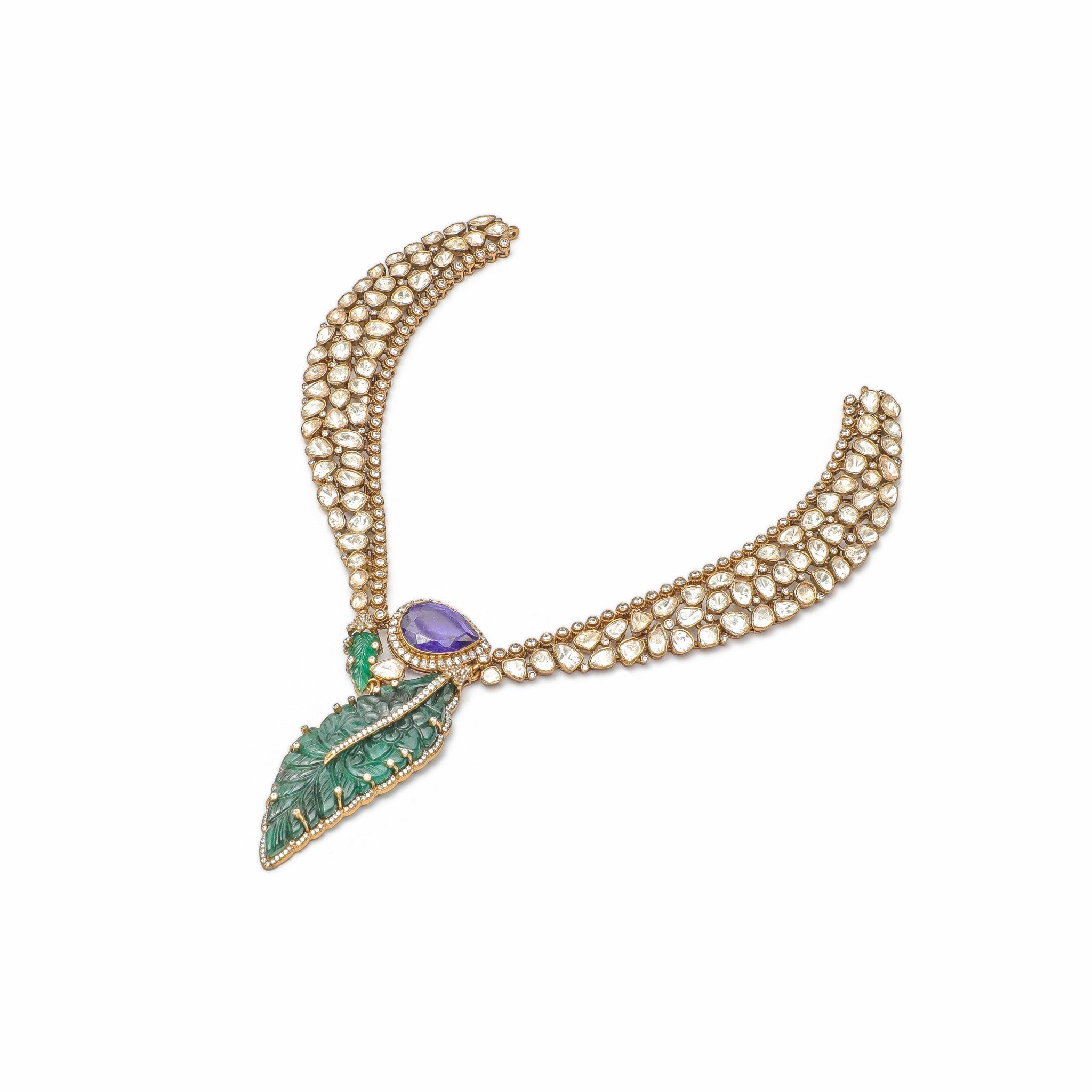 Virasat Carved Emerald & Amethyst Collar