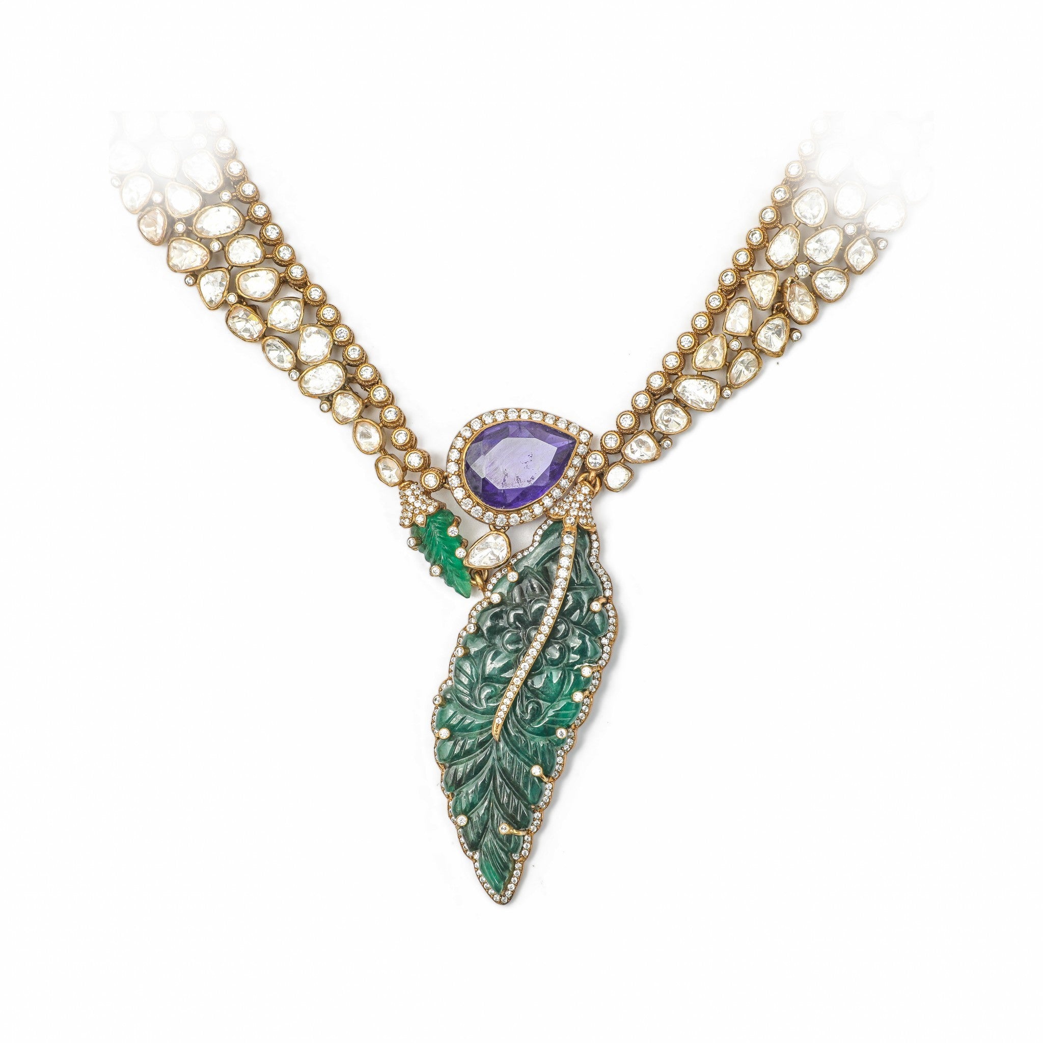 Virasat Carved Emerald & Amethyst Collar