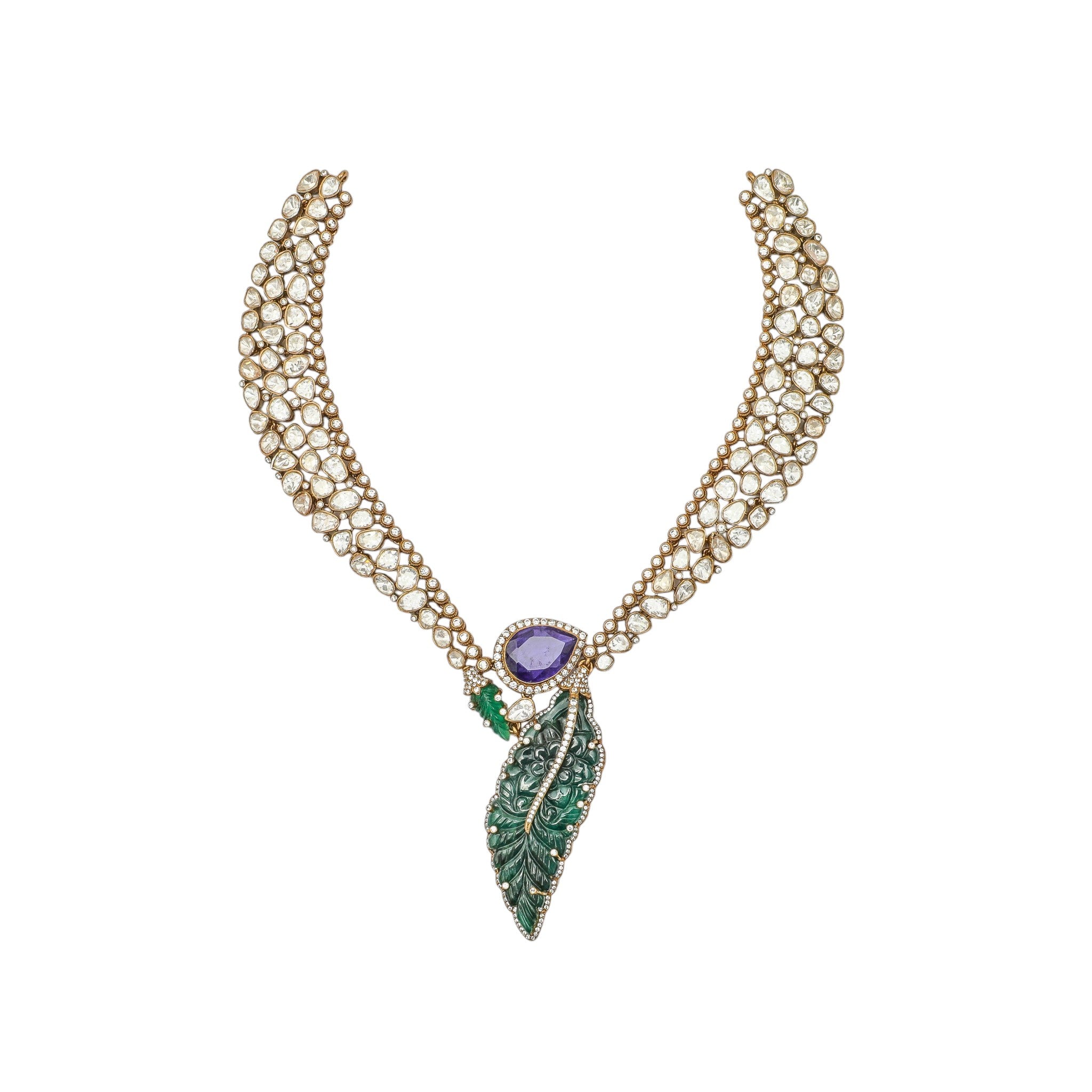 Virasat Carved Emerald & Amethyst Collar