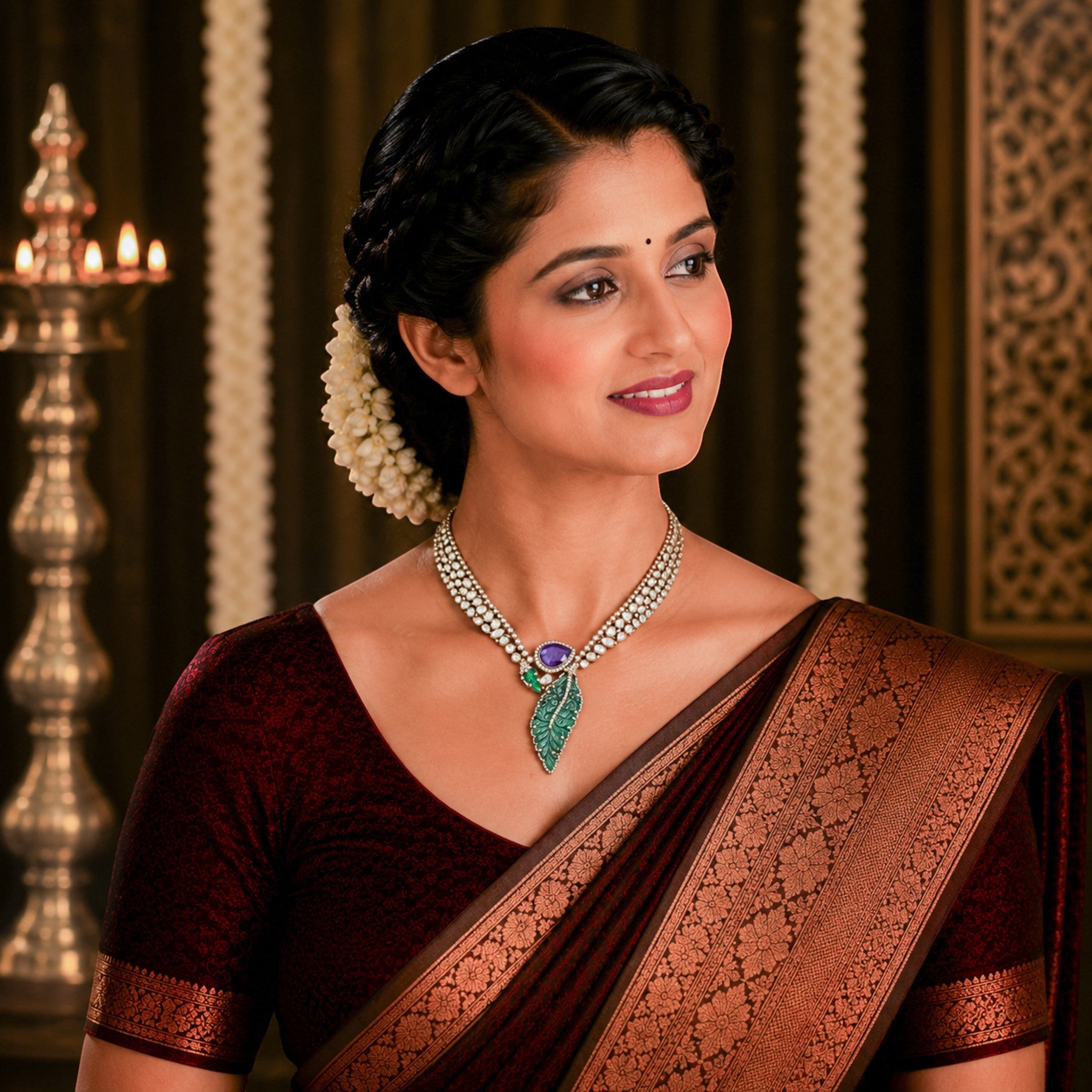Virasat Carved Emerald & Amethyst Collar
