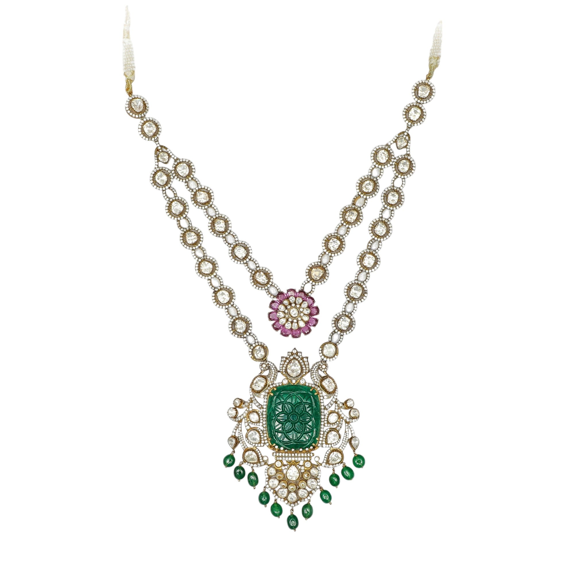 Ratnavali Carved Emerald Double-Layer Mala