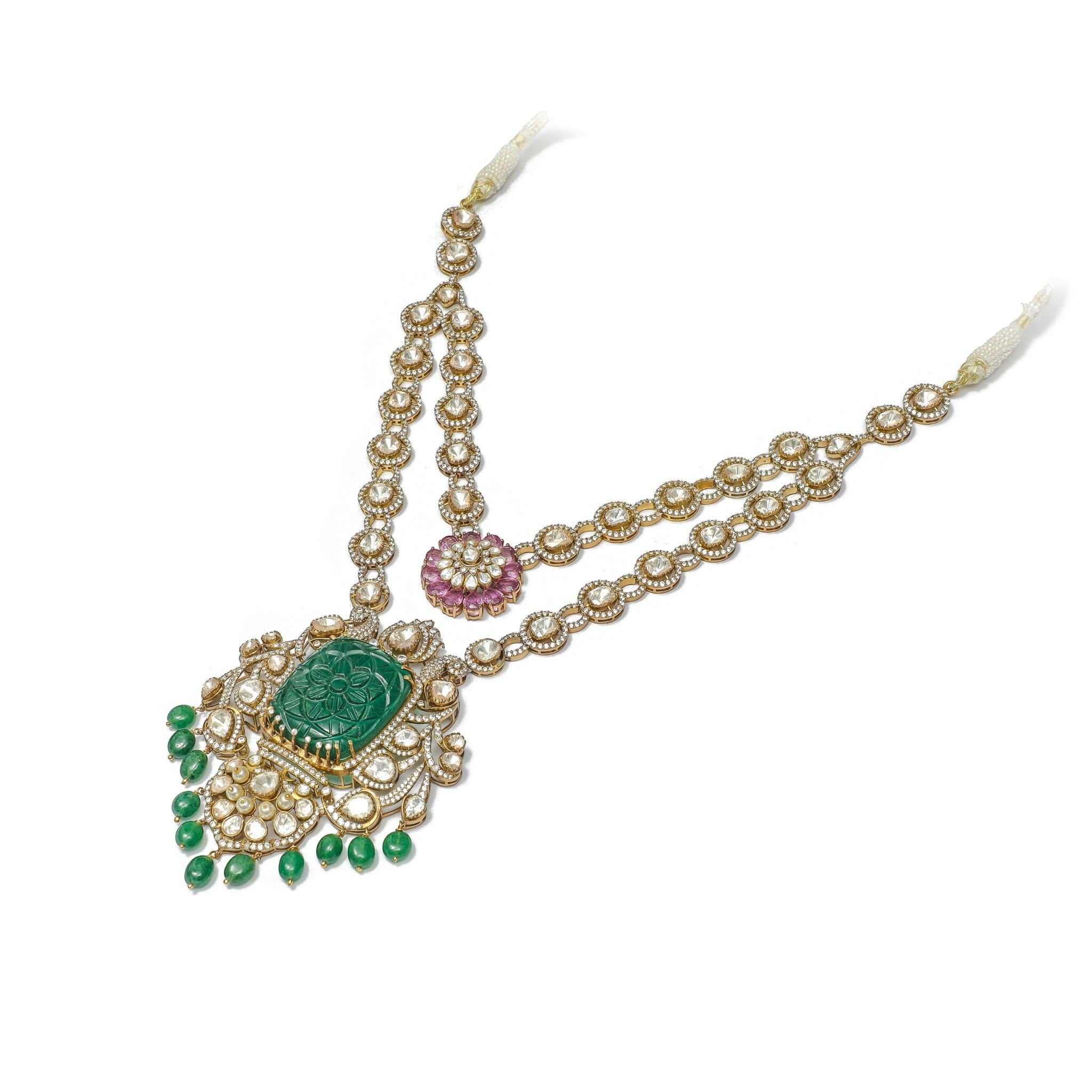 Ratnavali Carved Emerald Double-Layer Mala