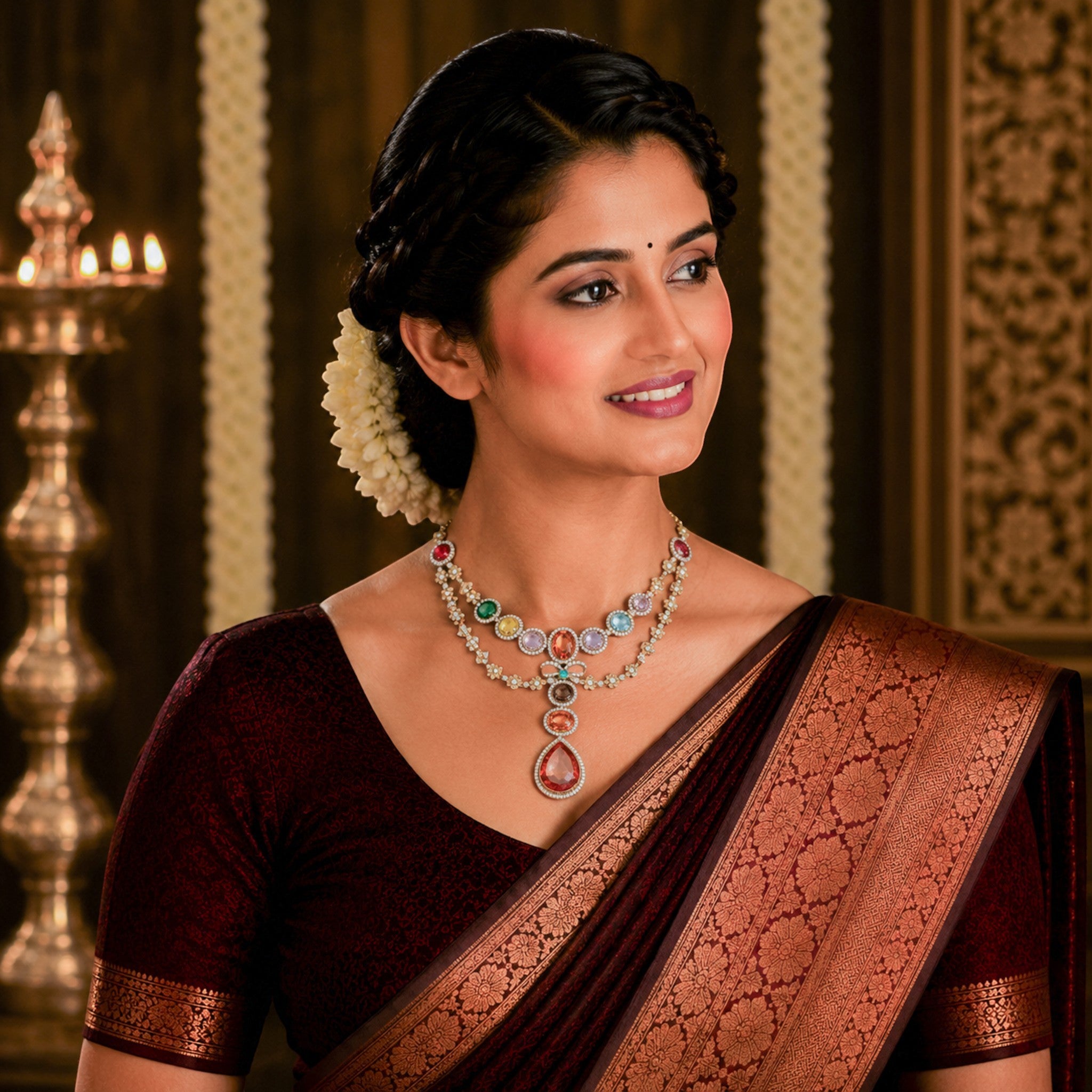 Navratna Cascading Garland Necklace