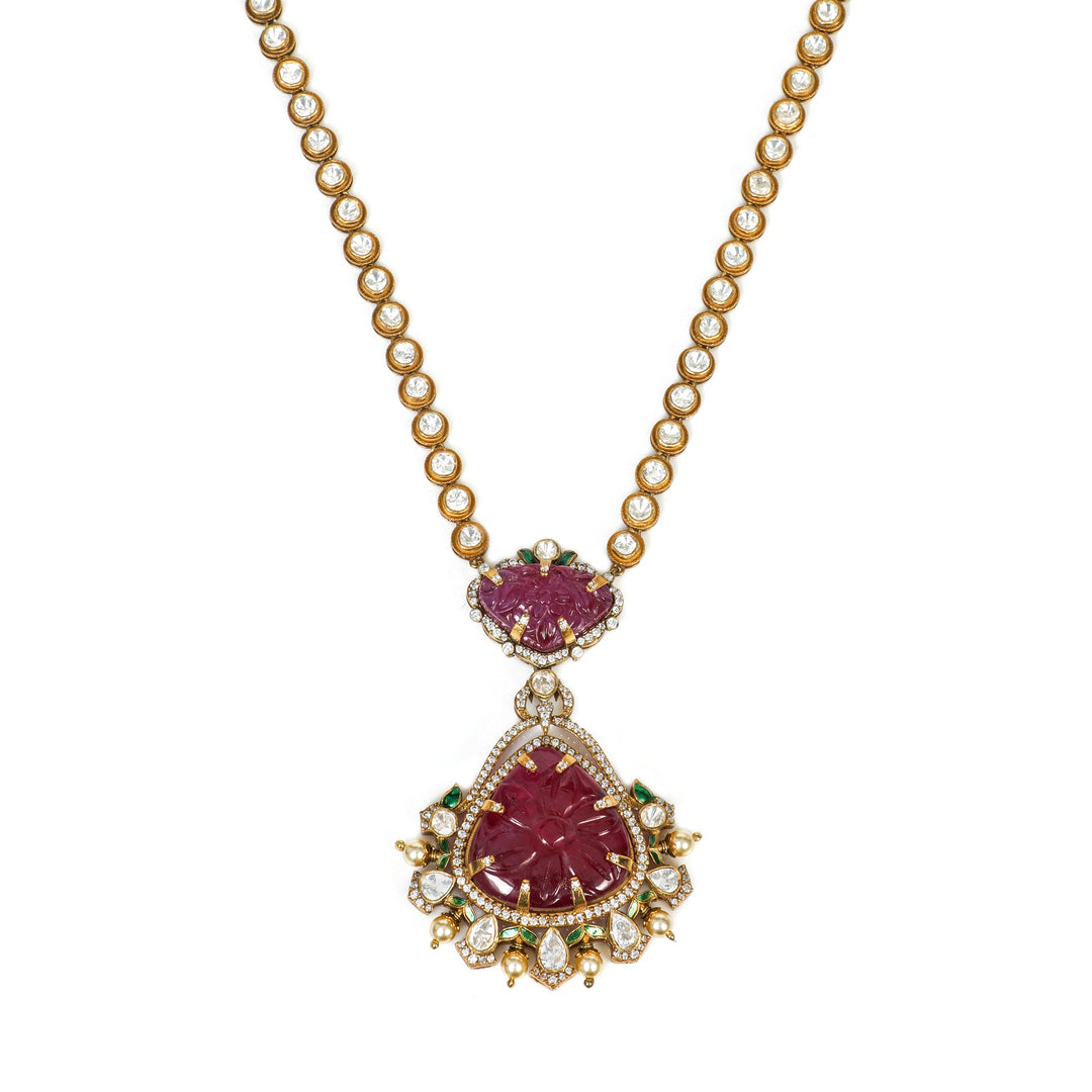Pink Teardrop Pendant Necklace: fine necklace with a pink teardrop pendant and clear-stone detailing