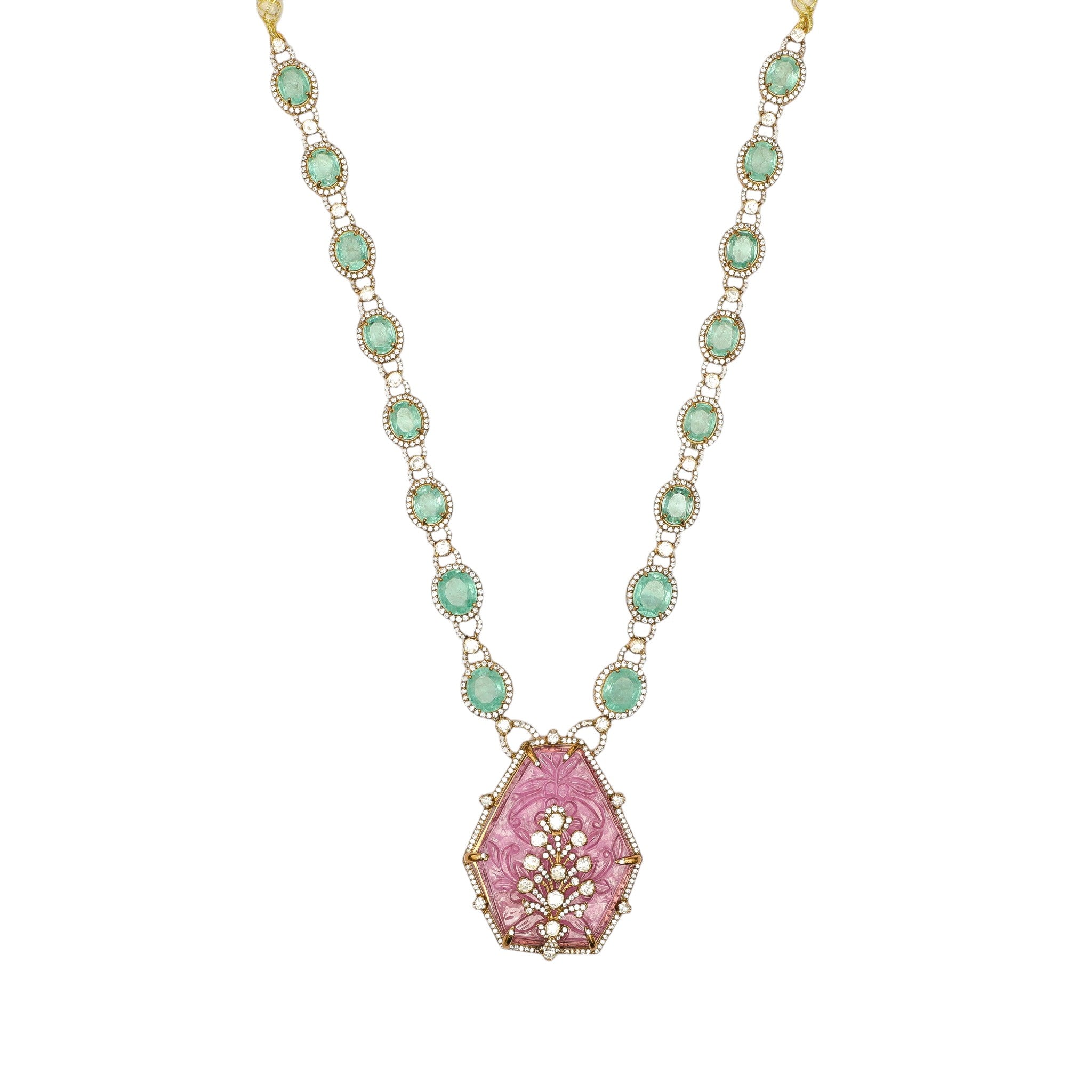 Gulzar Carved Pink Tourmaline Tree Necklace