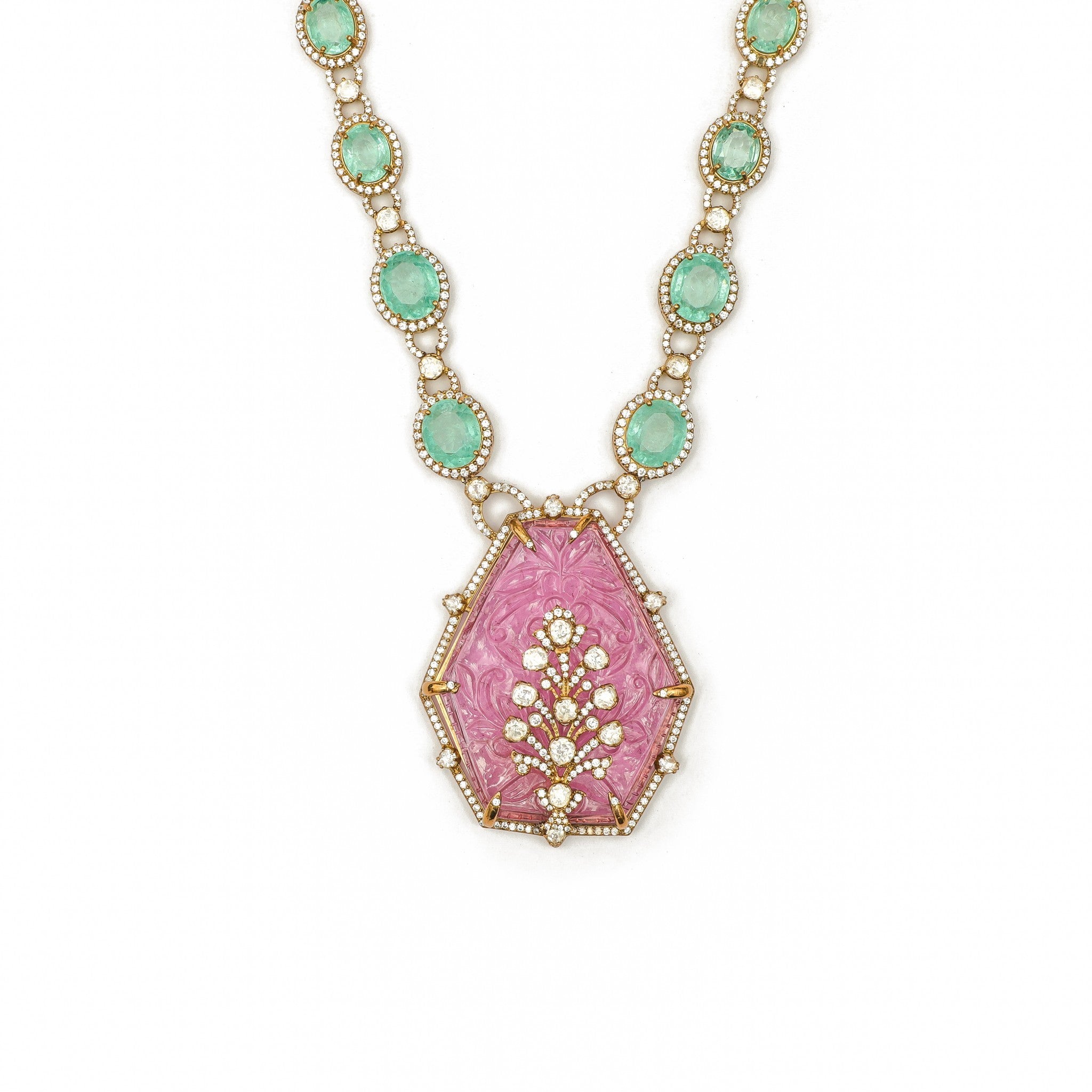 Gulzar Carved Pink Tourmaline Tree Necklace